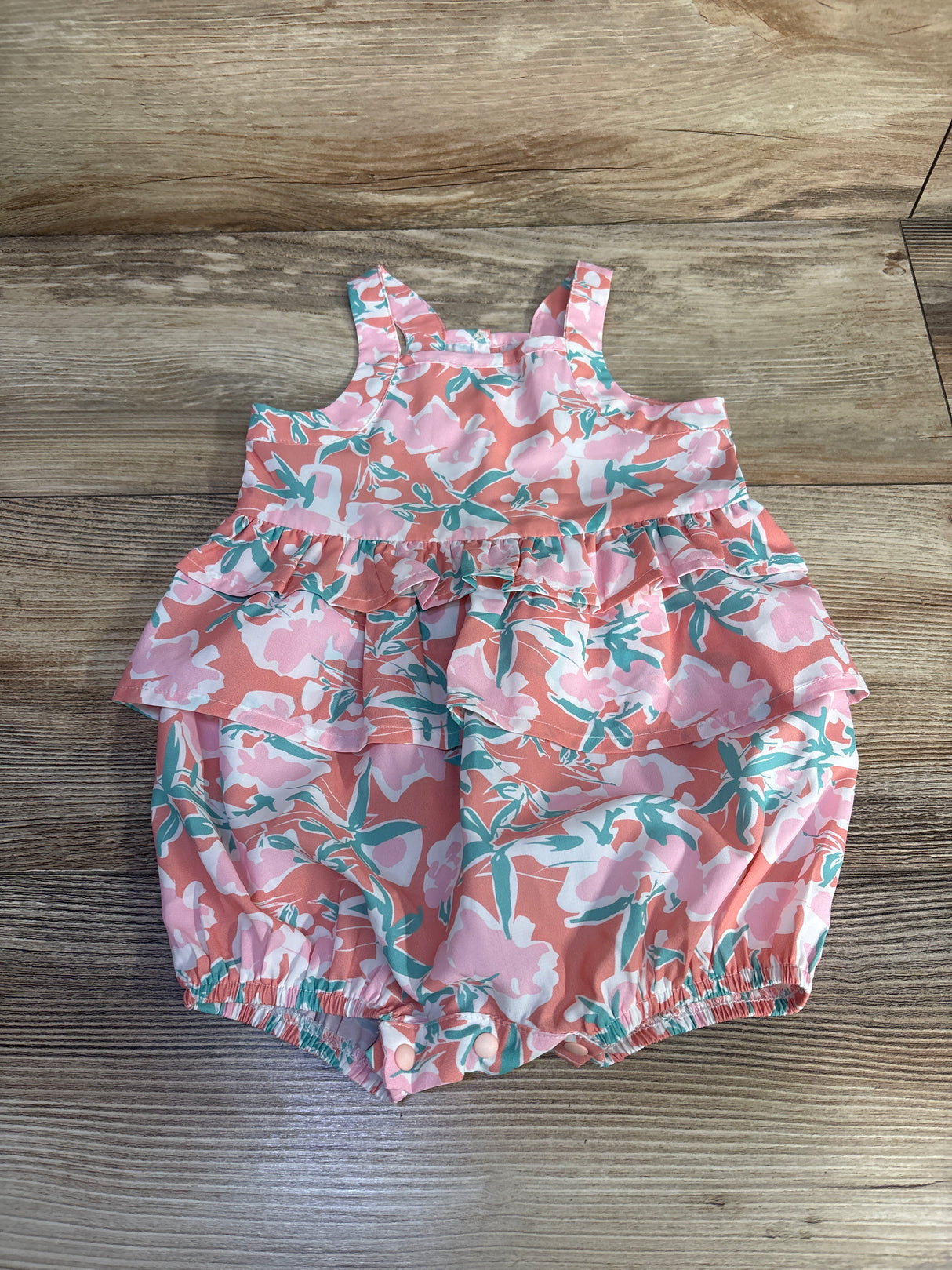Mabel + Honey Ruffled Shortie Romper Peach sz 6m