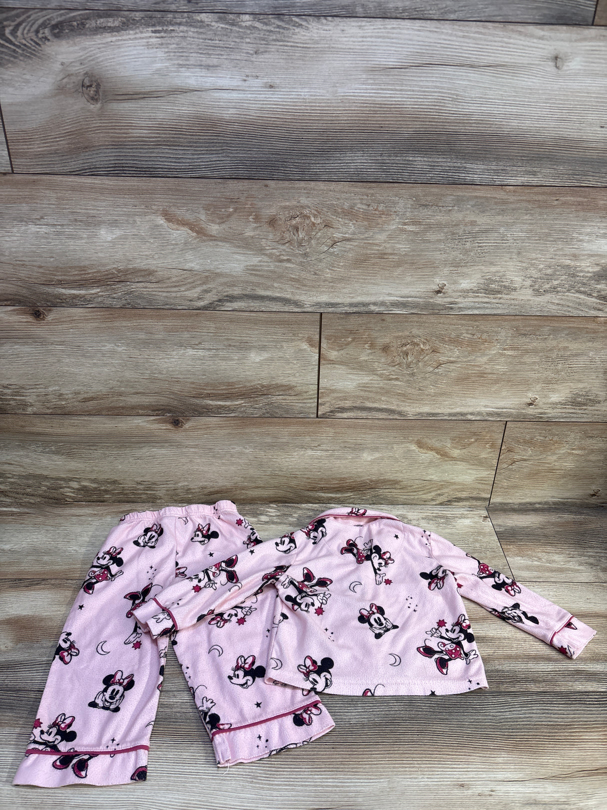 Disney Junior Minnie Mouse 2pc Coat Style Pajama Set Pink sz 2T