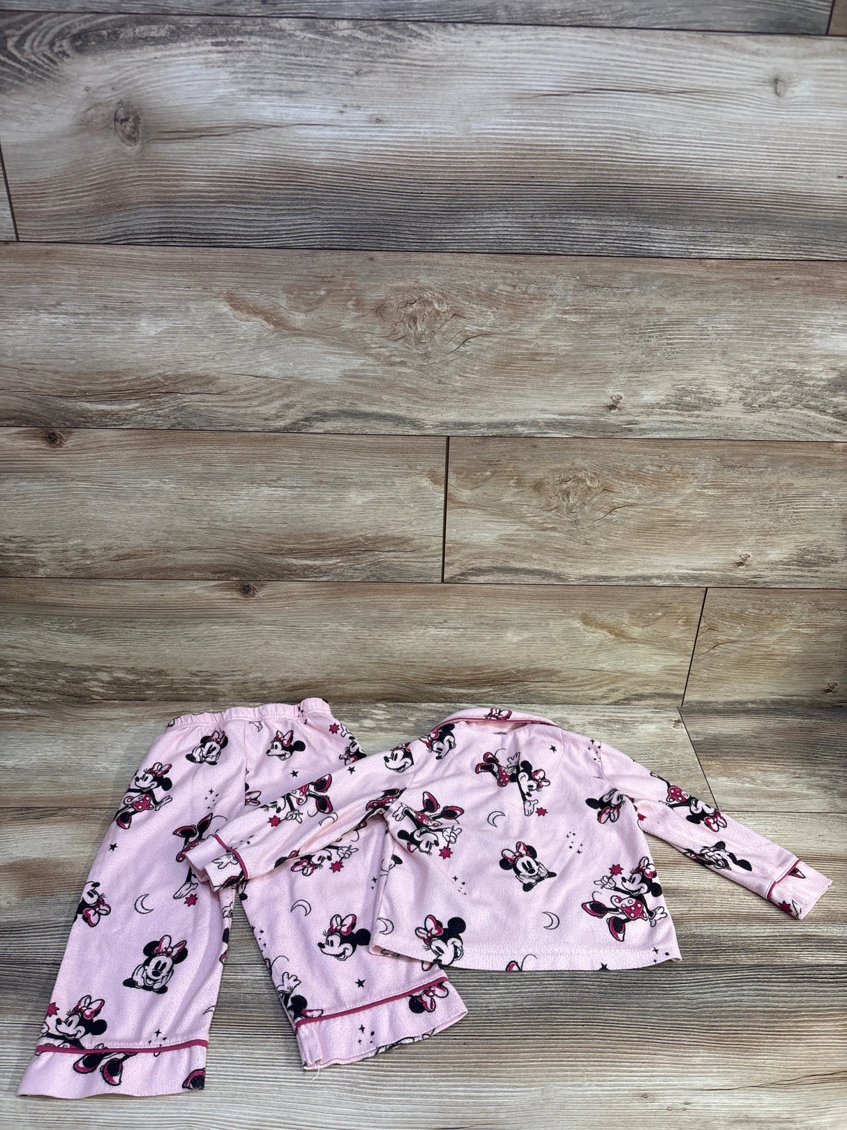 Disney Junior Minnie Mouse 2pc Coat Style Pajama Set Pink sz 2T