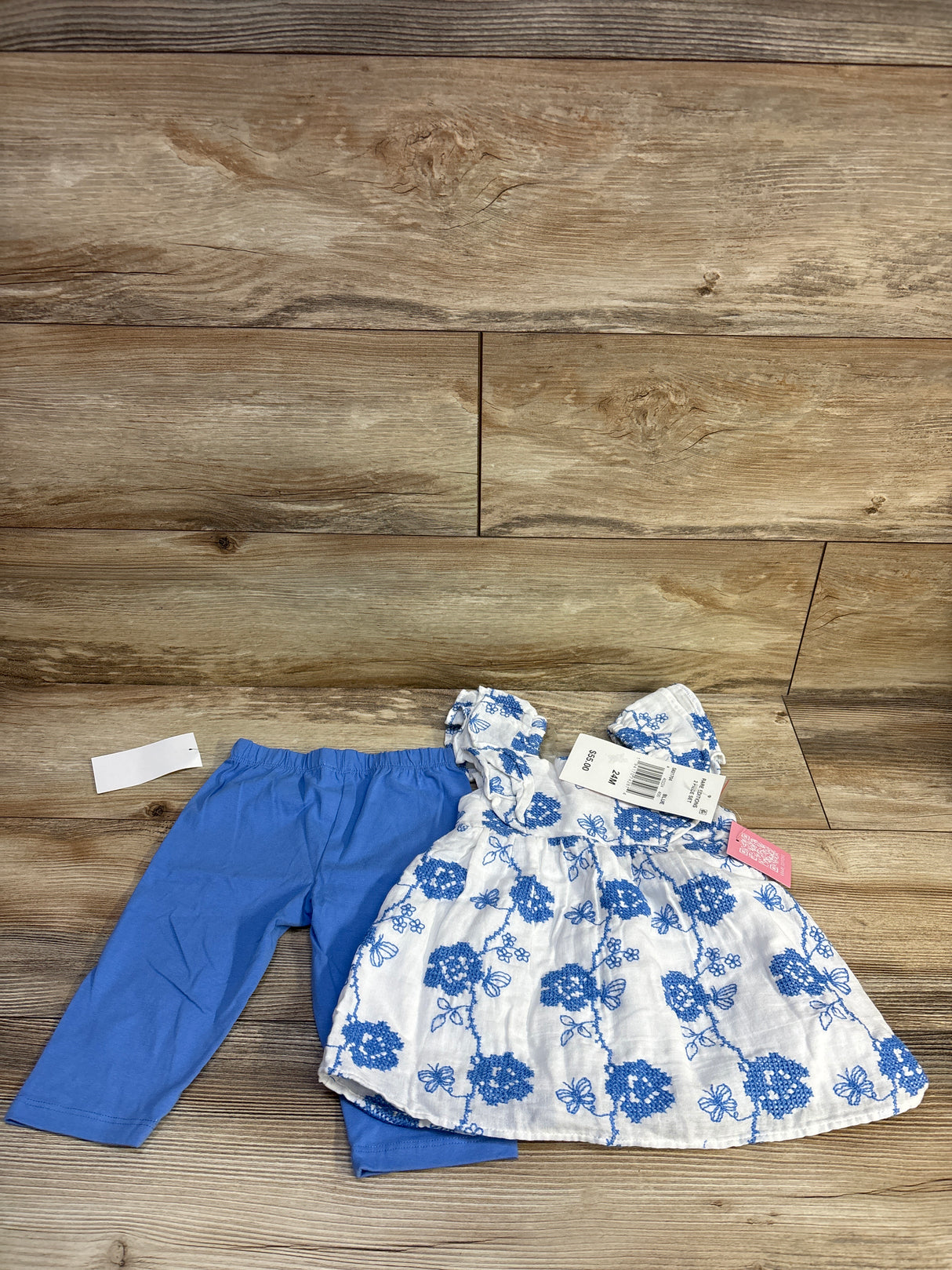 NEW Rare Editions 2pc Embroidered Dress & Leggings Set White sz 24m