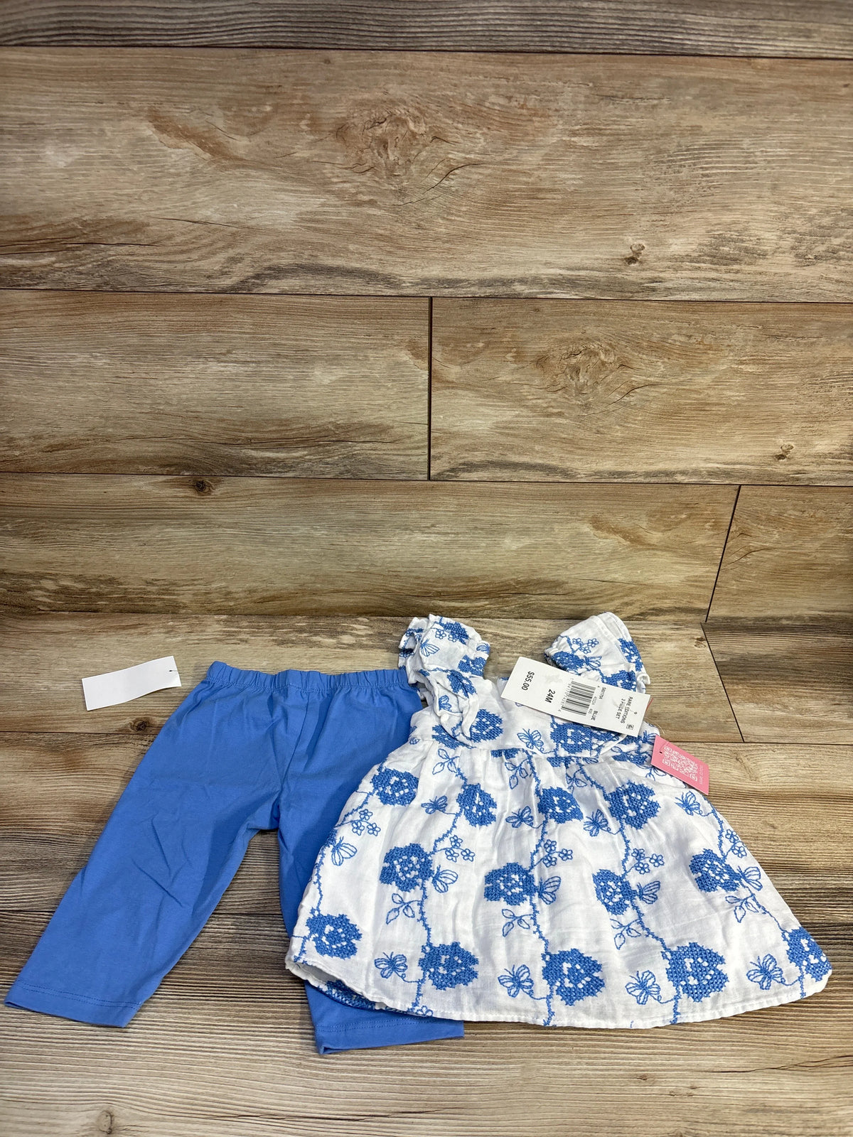 NEW Rare Editions 2pc Embroidered Dress & Leggings Set White sz 24m