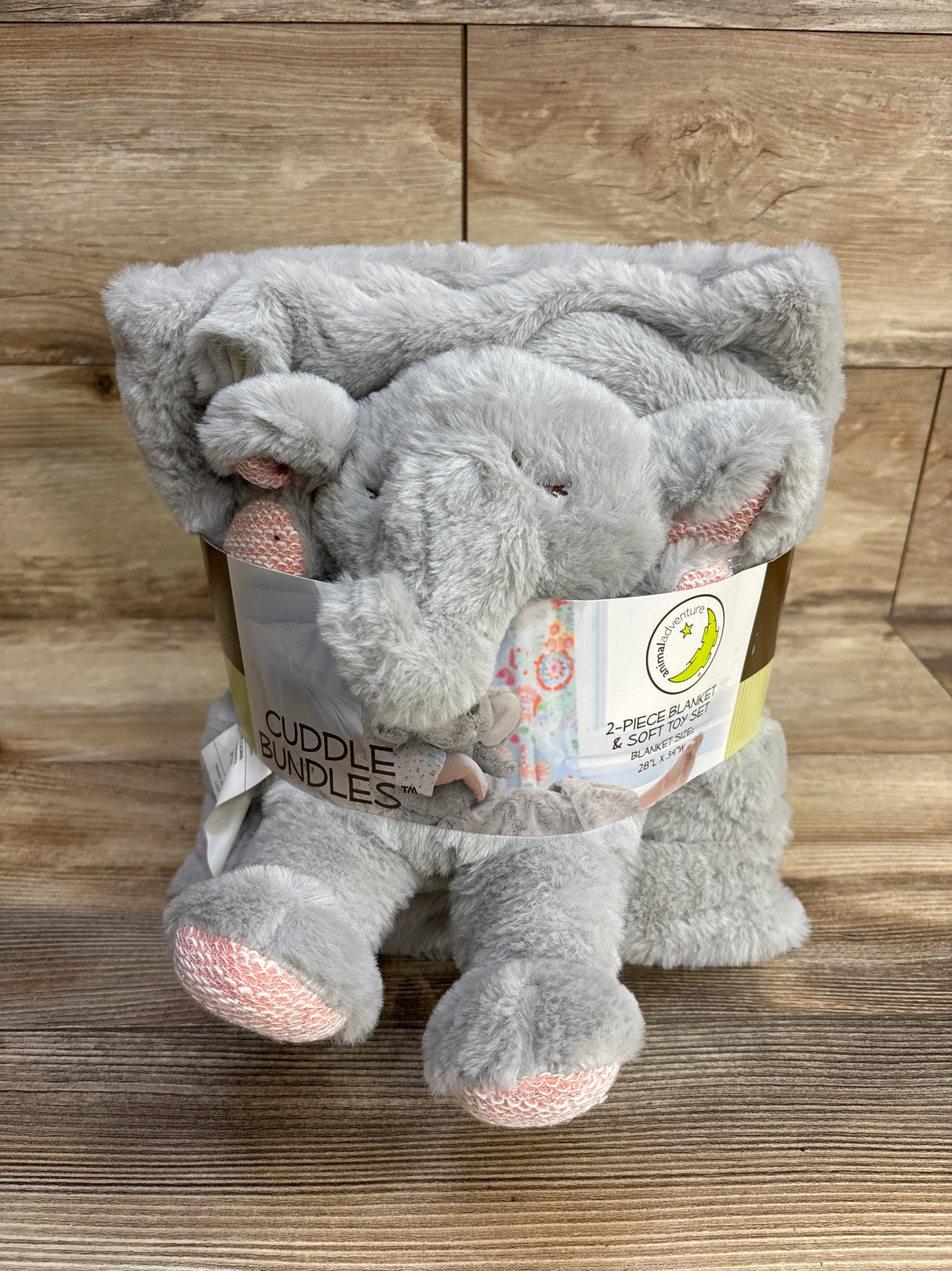 NEW Animal Adventure Cuddle Bundles 2pc Blanket & Soft Toy Set - Elephant