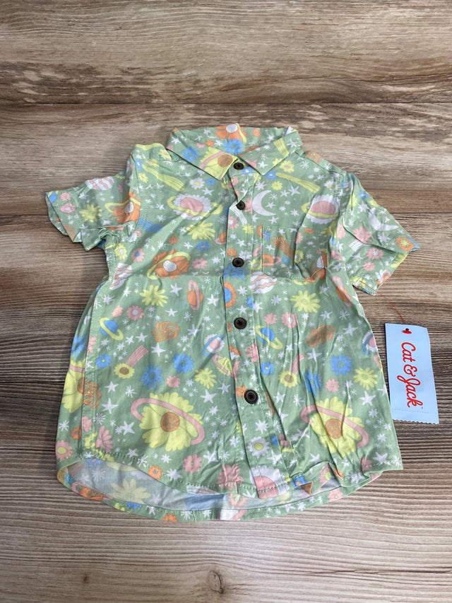NEW Cat & Jack Floral Button-Up Shirt Green sz 2T - Me n Mommy To Be