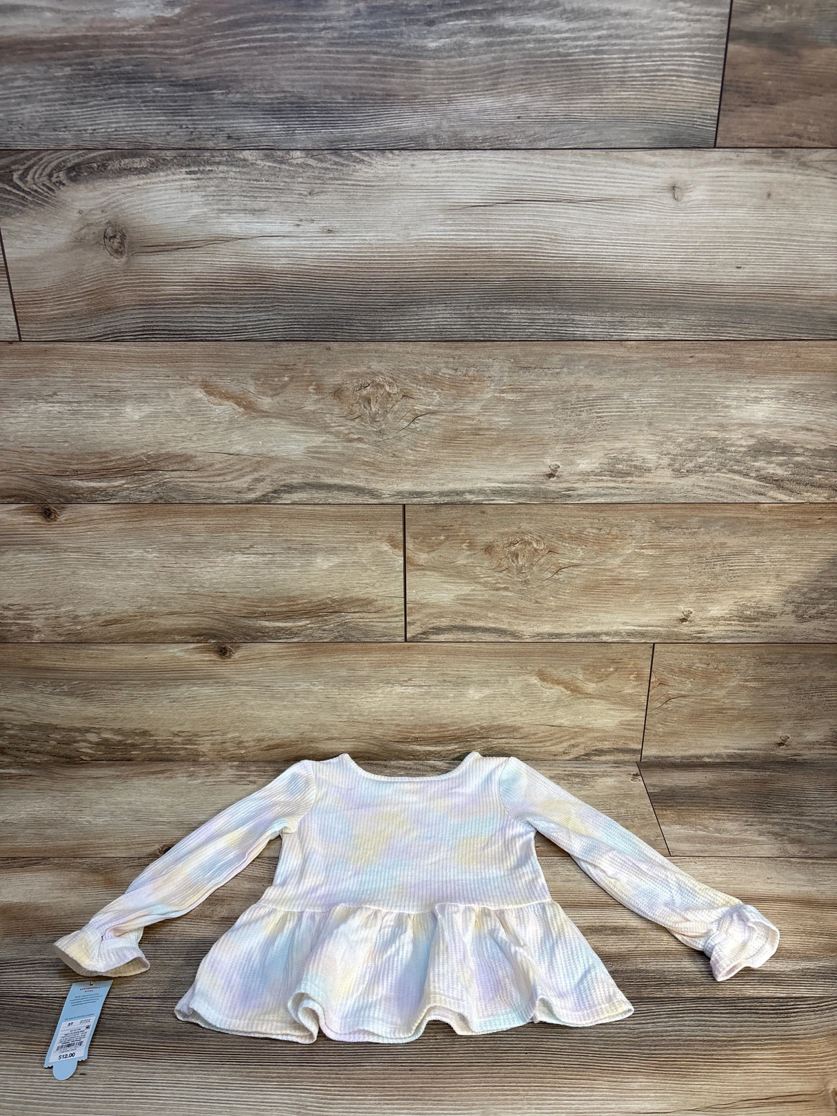 NEW Cat & Jack Tie-Dye Waffle Knit Peplum Top White sz 5T