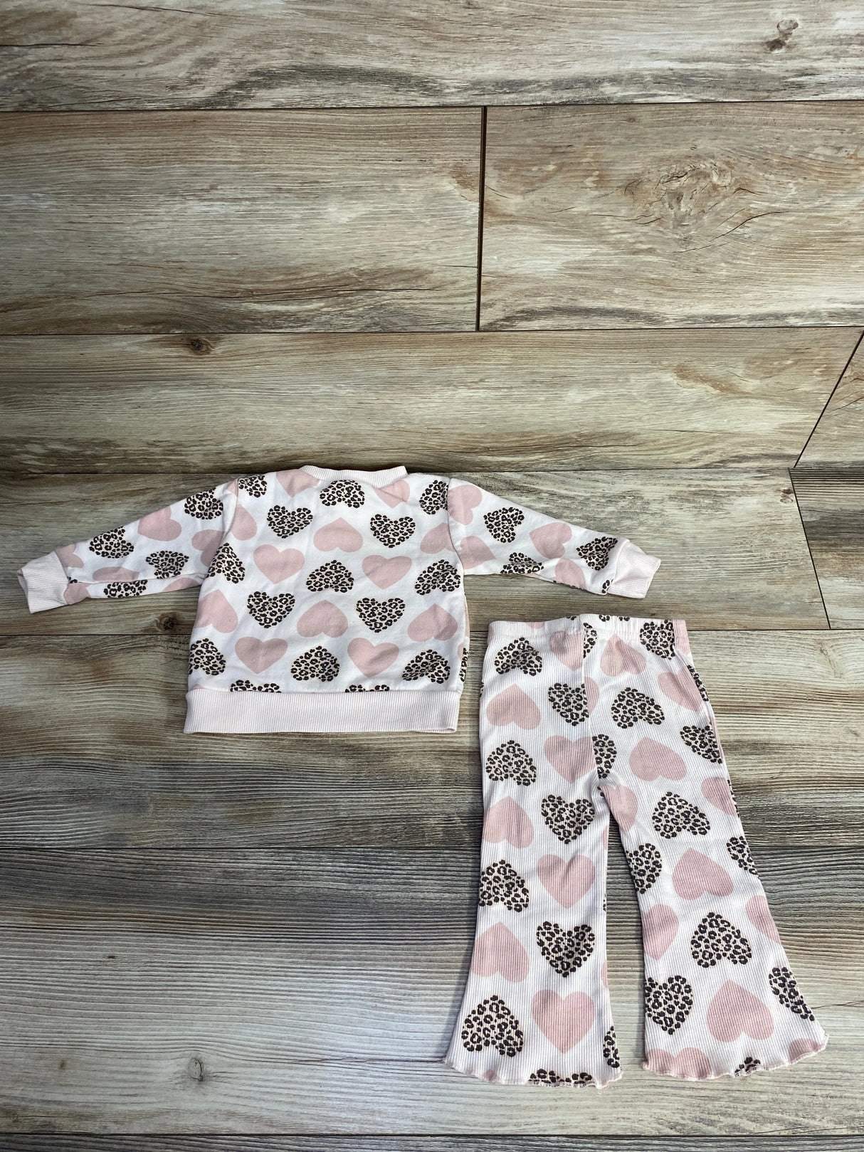 Bon Bebe 2pc Leopard Heart Shirt & Ribbed Pants Set Pink sz 6-9m