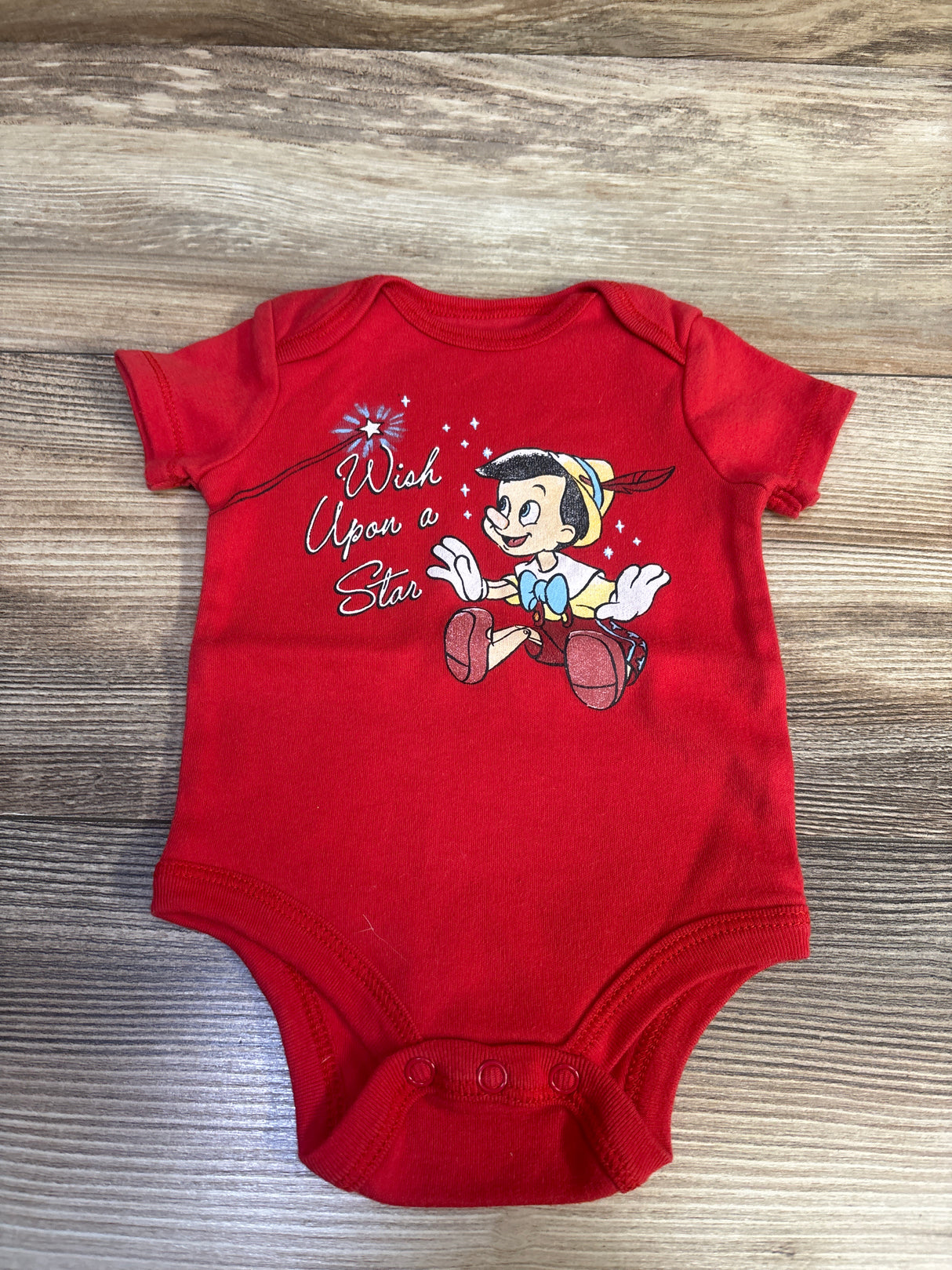 Disney Baby Pinocchio Wish Upon A Star Bodysuit Red sz 0-3m