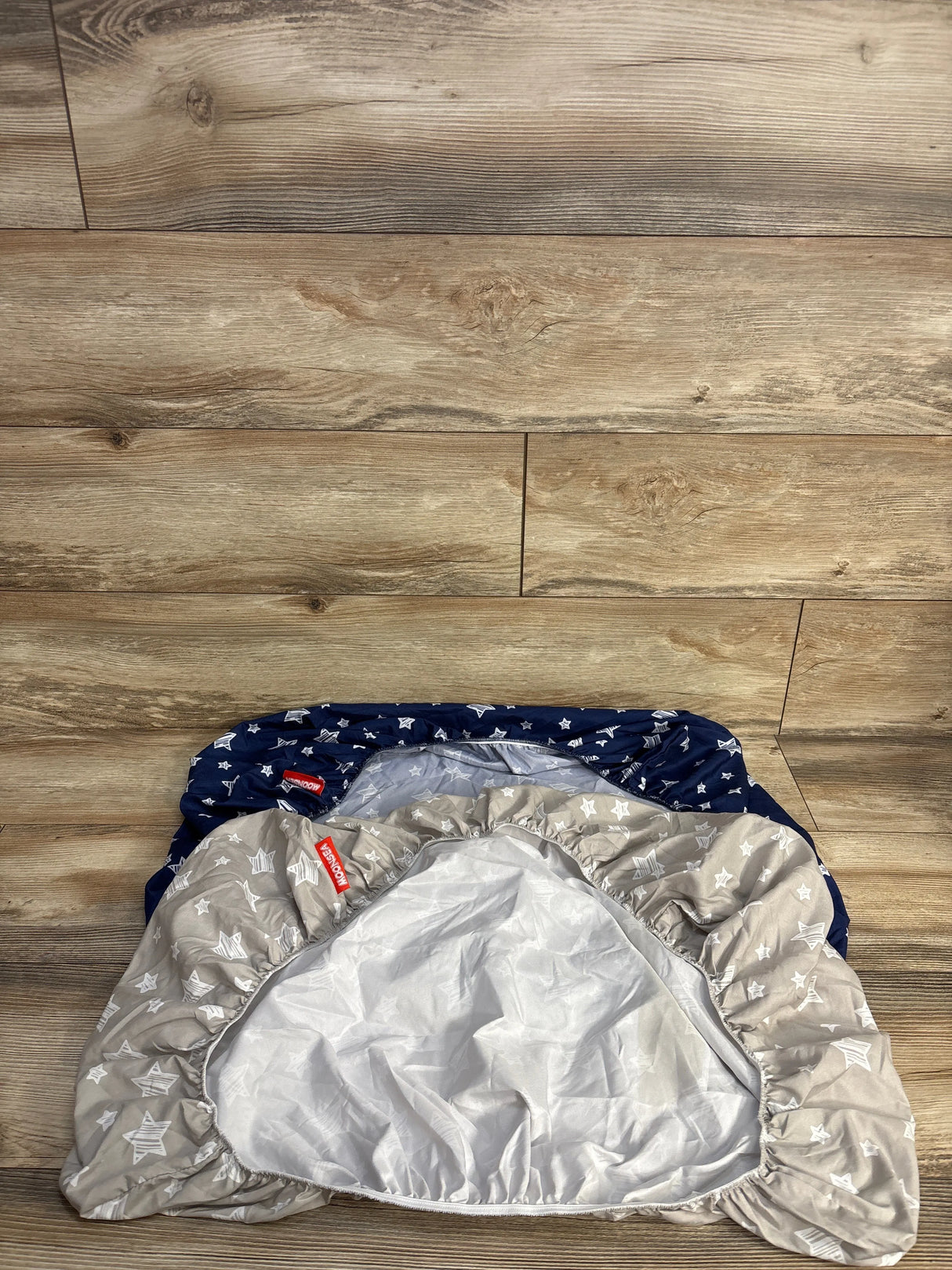 MOONSEA 2pk Fitted Bassinet Sheets, Stars Blue/Beige