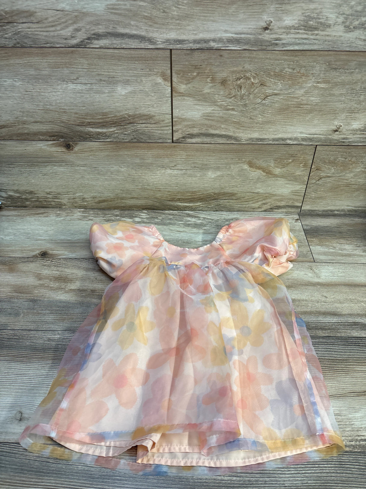 Cat & Jack Puff Sleeve Floral Tulle Dress Peach sz 3T