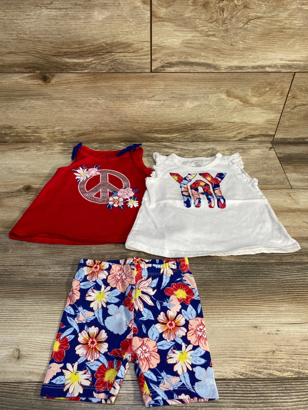 First Impressions 3pc Mix & Match Floral Top & Shorts Set Red sz 12m - Me n Mommy To Be