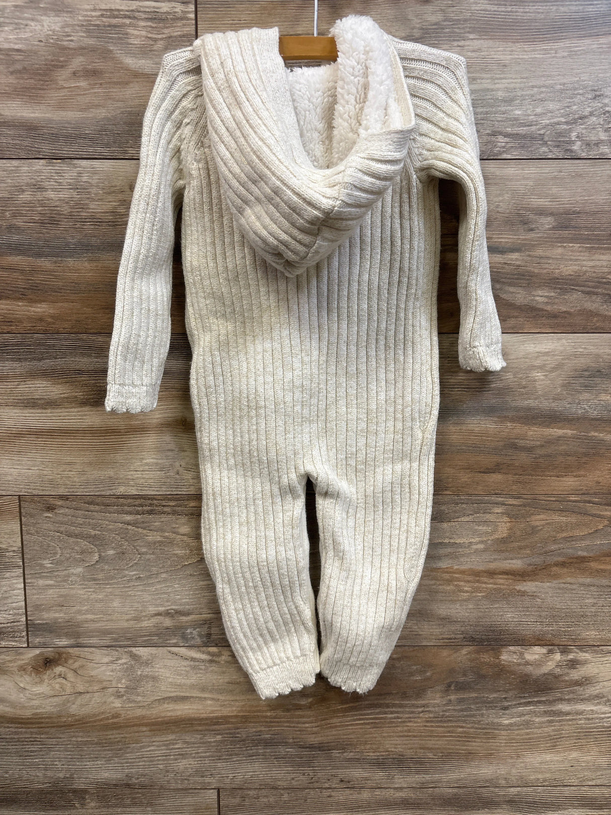 Oshkosh Ribbed Knit Hooded Button-Up Coverall Beige sz 24m