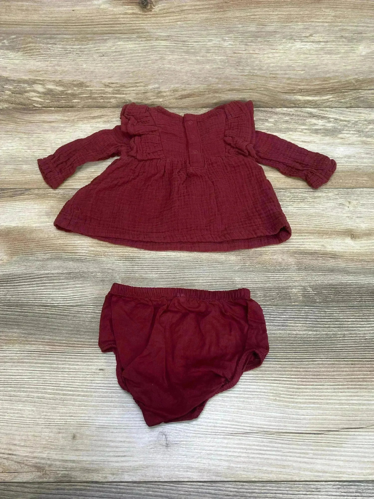 Cat & Jack 2pc Muslin Ruffle Dress & Bloomers Burgundy sz 0-3m - Me n Mommy To Be