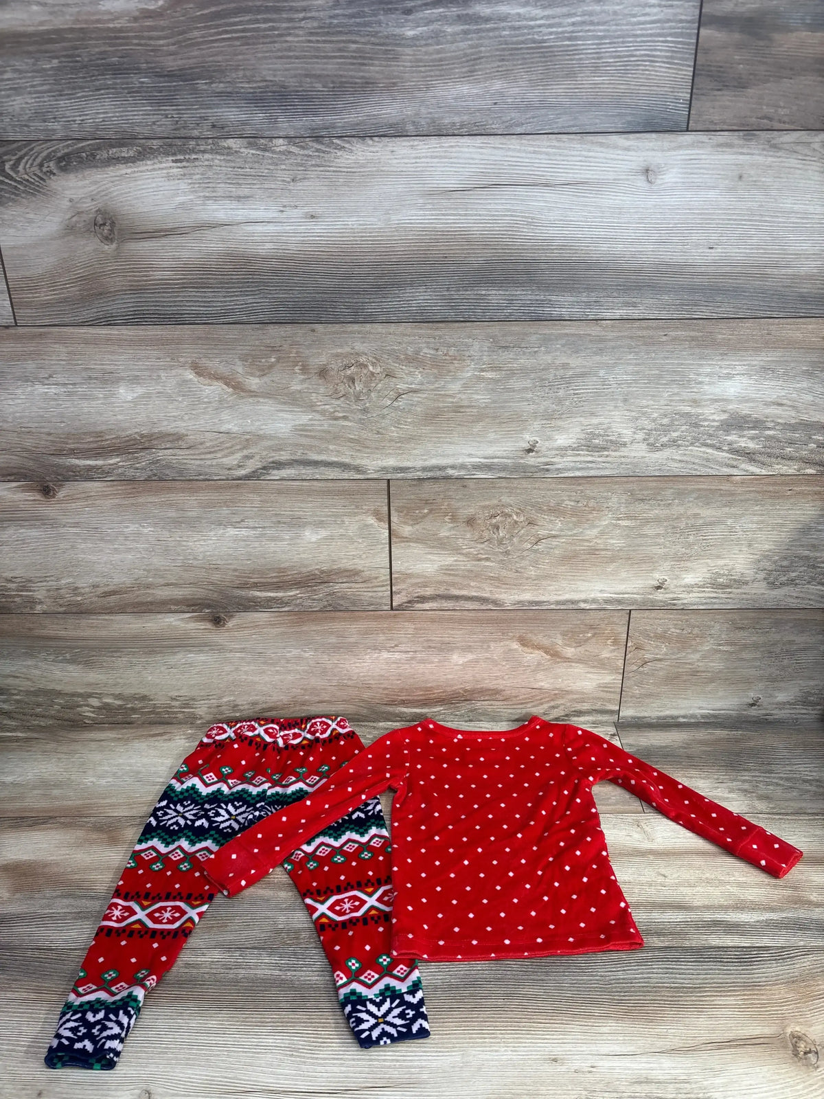 Red polka dot toddler top with festive patterned leggings, kids holiday pajamas set