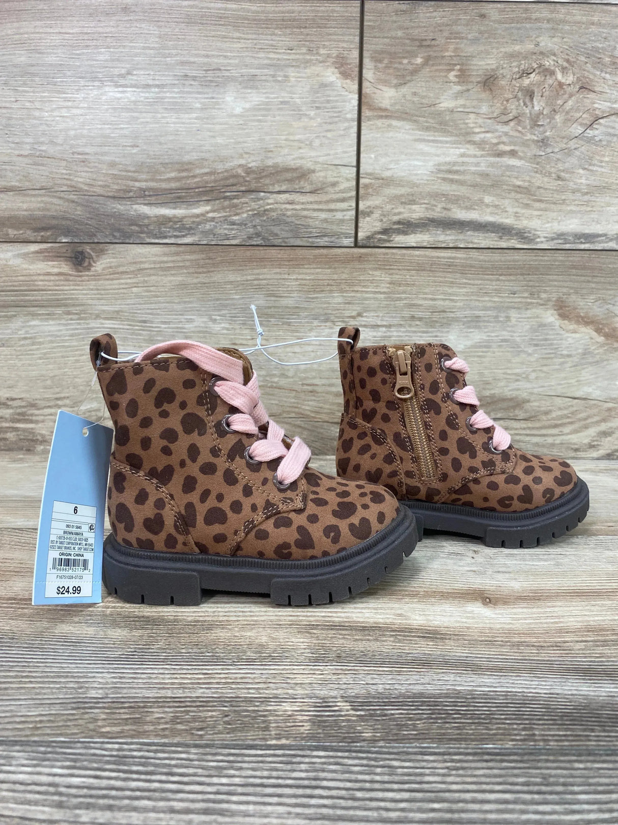 NEW Cat & Jack Toddler Girls' Amaya Zipper Leopard Print Combat Boots Brown Sz 6c - Me n Mommy To Be