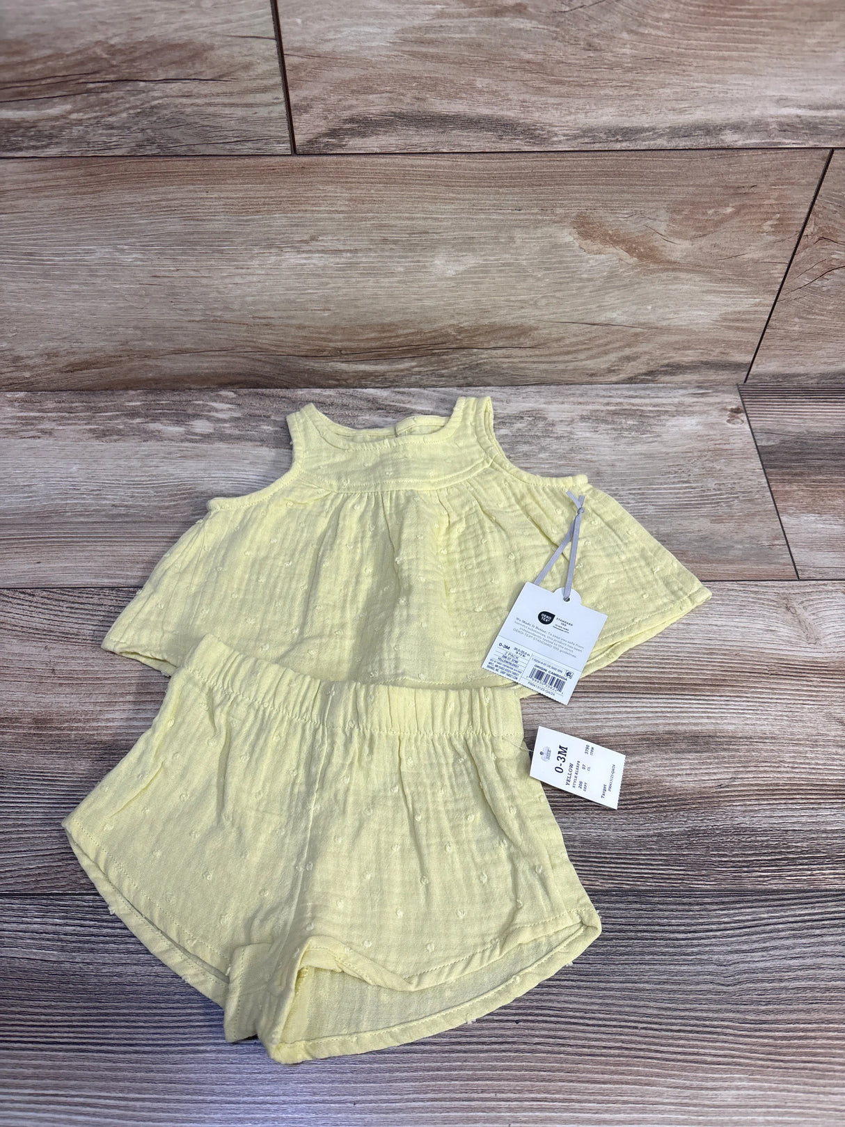 NEW Cloud Island 2pc Gauze Swiss Dot Top & Shorts Set Yellow sz 0-3m