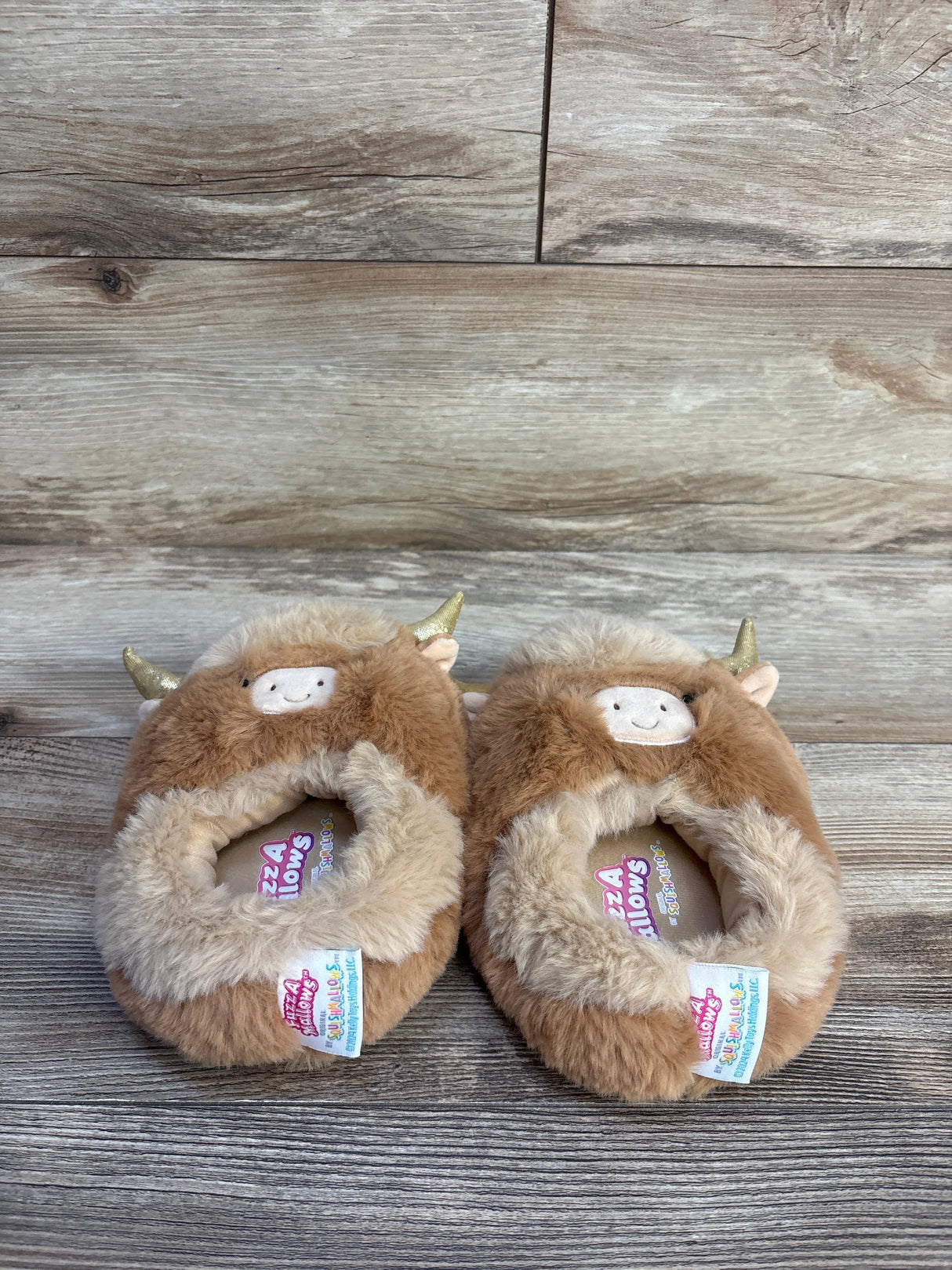 Fuzz-A-Mallows Highland Cow Slippers Brown sz 13c - Me n Mommy To Be