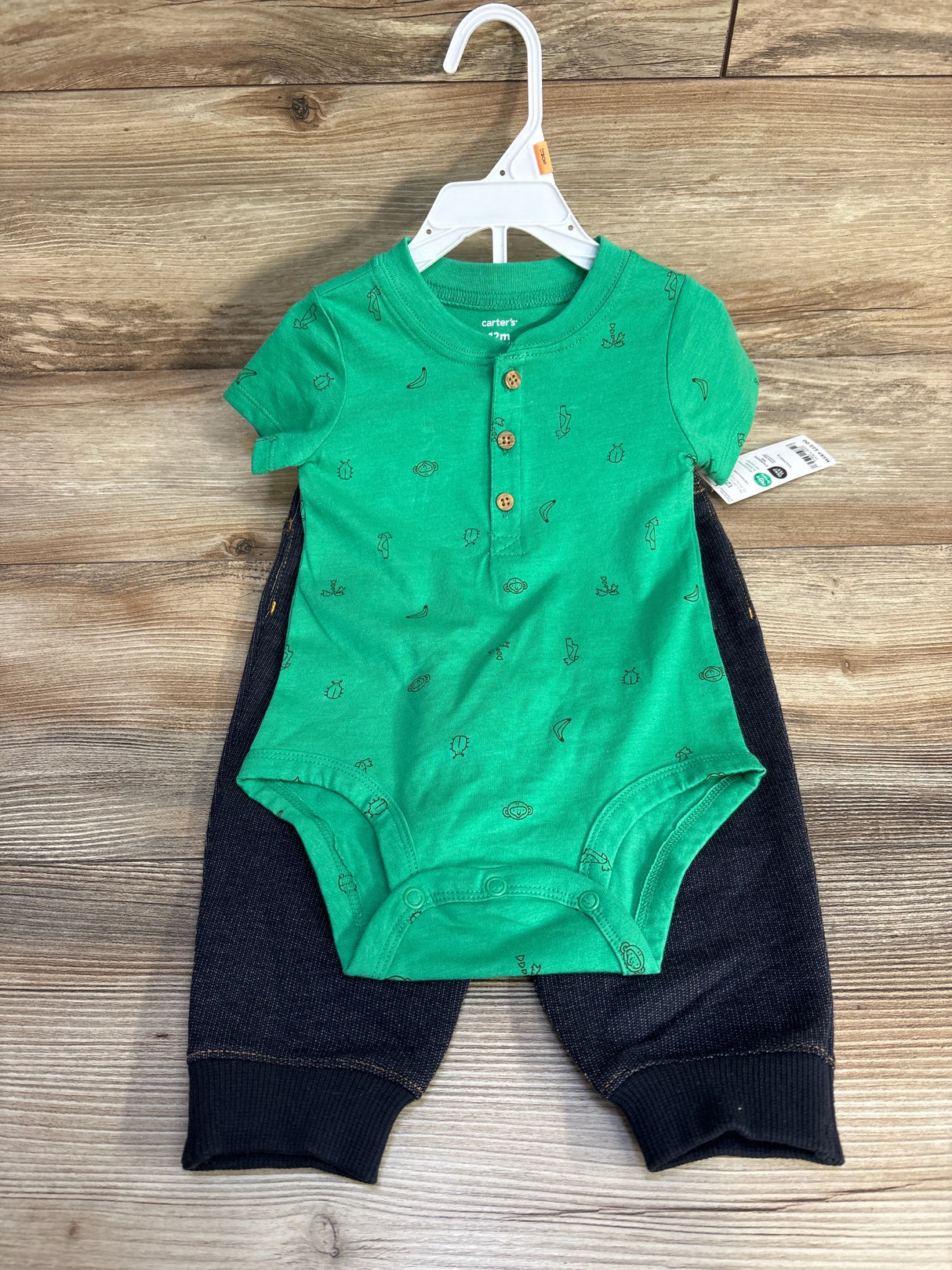 NEW Carter's 2pc Henley Bodysuit & Pants Green sz 12m - Me n Mommy To Be