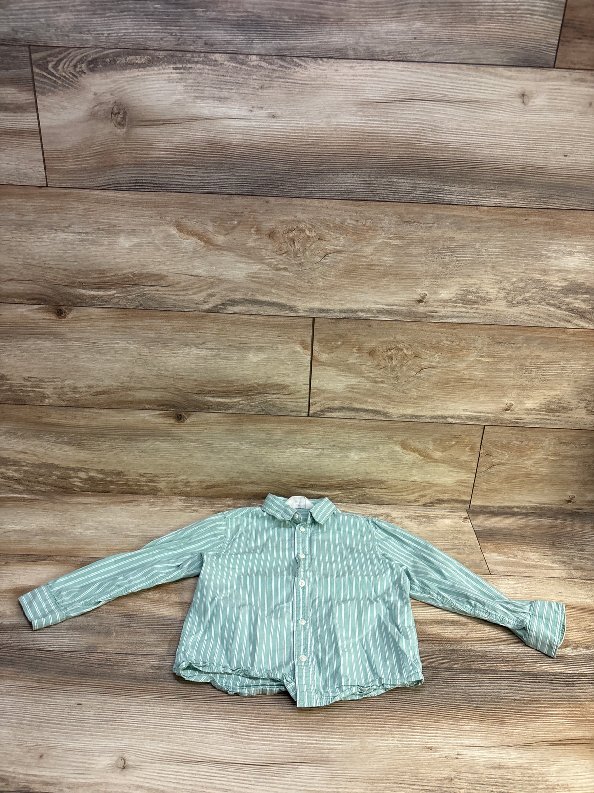 H&M Striped Long Sleeve Button Up Shirt Mint Green sz 5T
