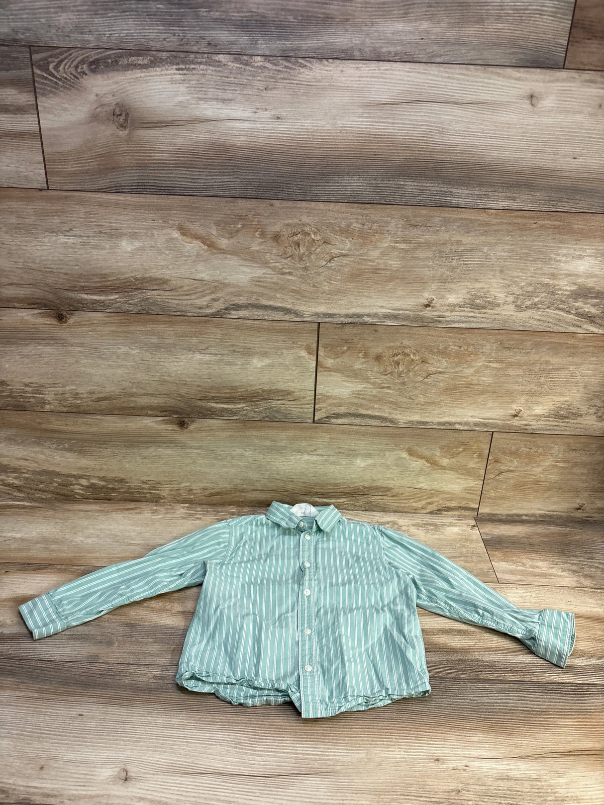 H&M Striped Long Sleeve Button Up Shirt Mint Green sz 5T