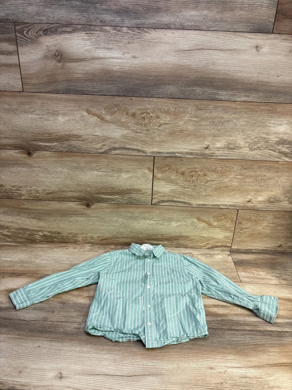 H&M Striped Long Sleeve Button Up Shirt Mint Green sz 5T