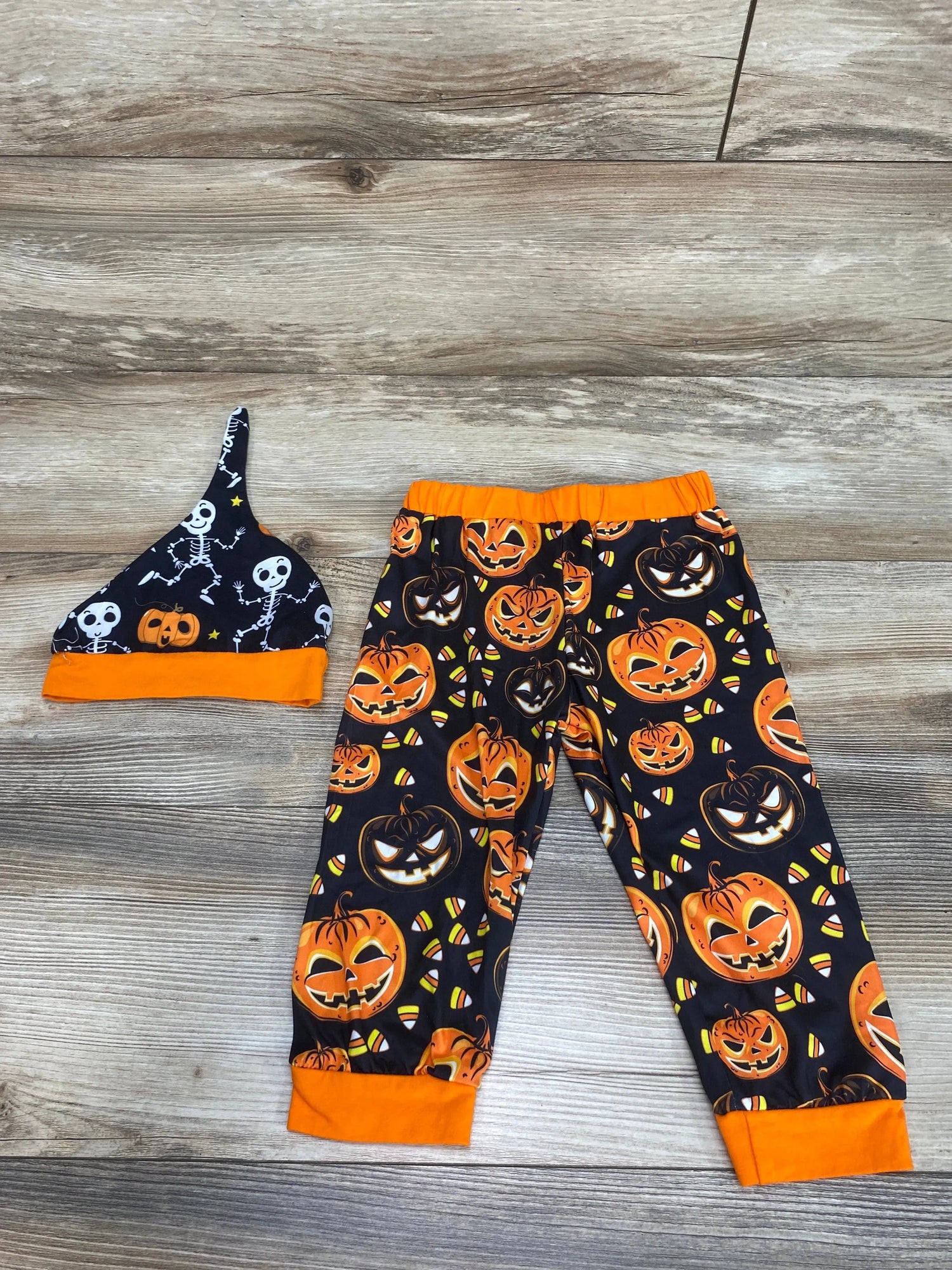 2pc Jack O Lantern Pumpkin Print Pants & Hat Black sz 12-18m - Me n Mommy To Be