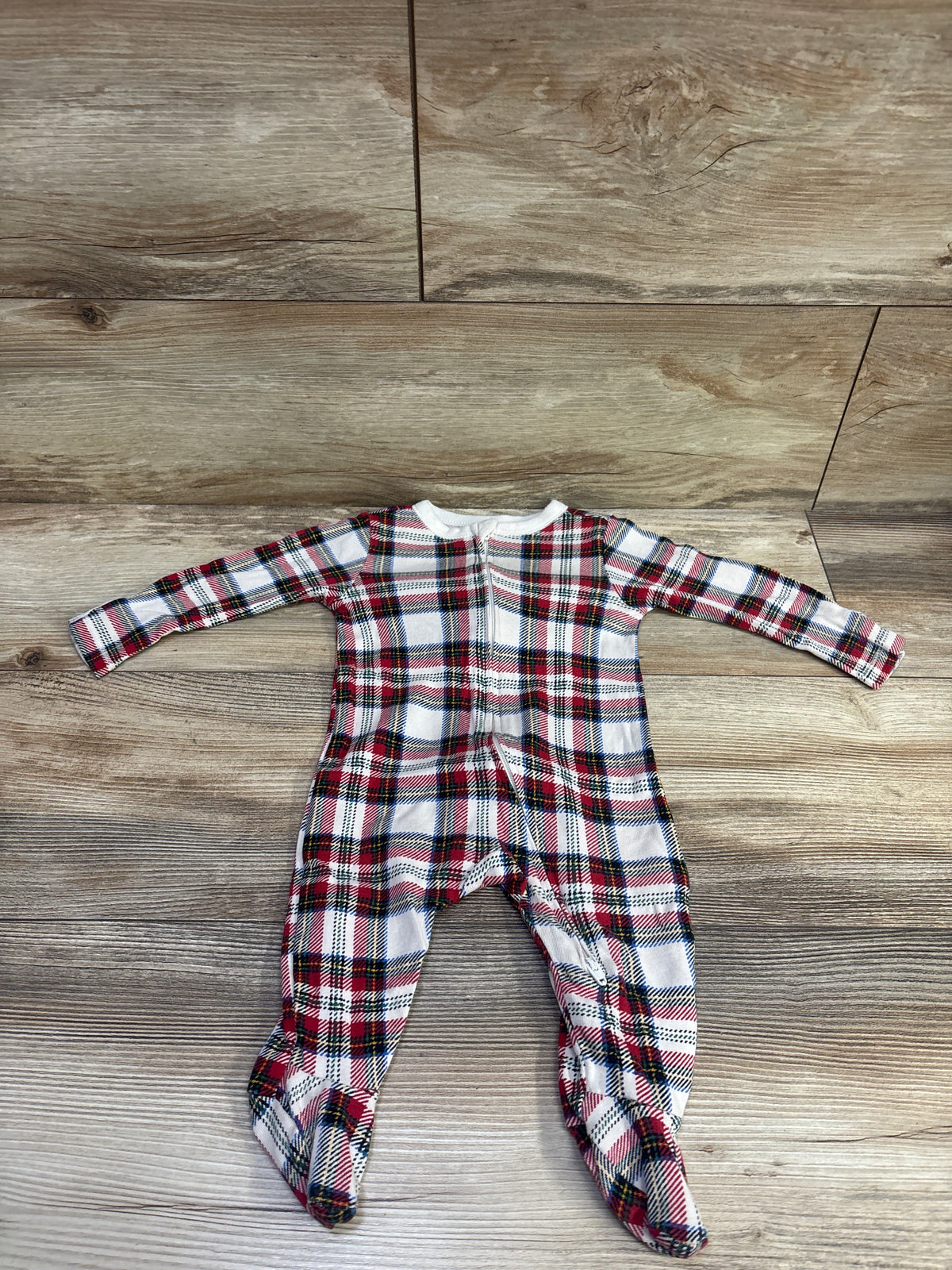 Old Navy Plaid Sleeper White/Red sz 3-6m