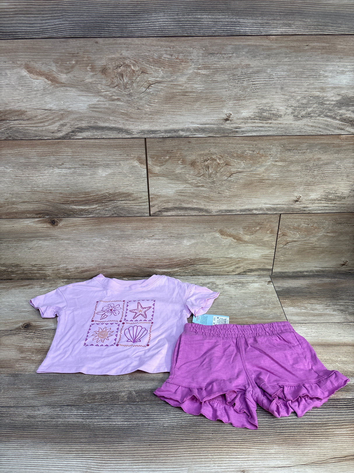NEW Cat & Jack 2pc Beach Grid T-Shirt & Shorts Set Lilac sz 2T