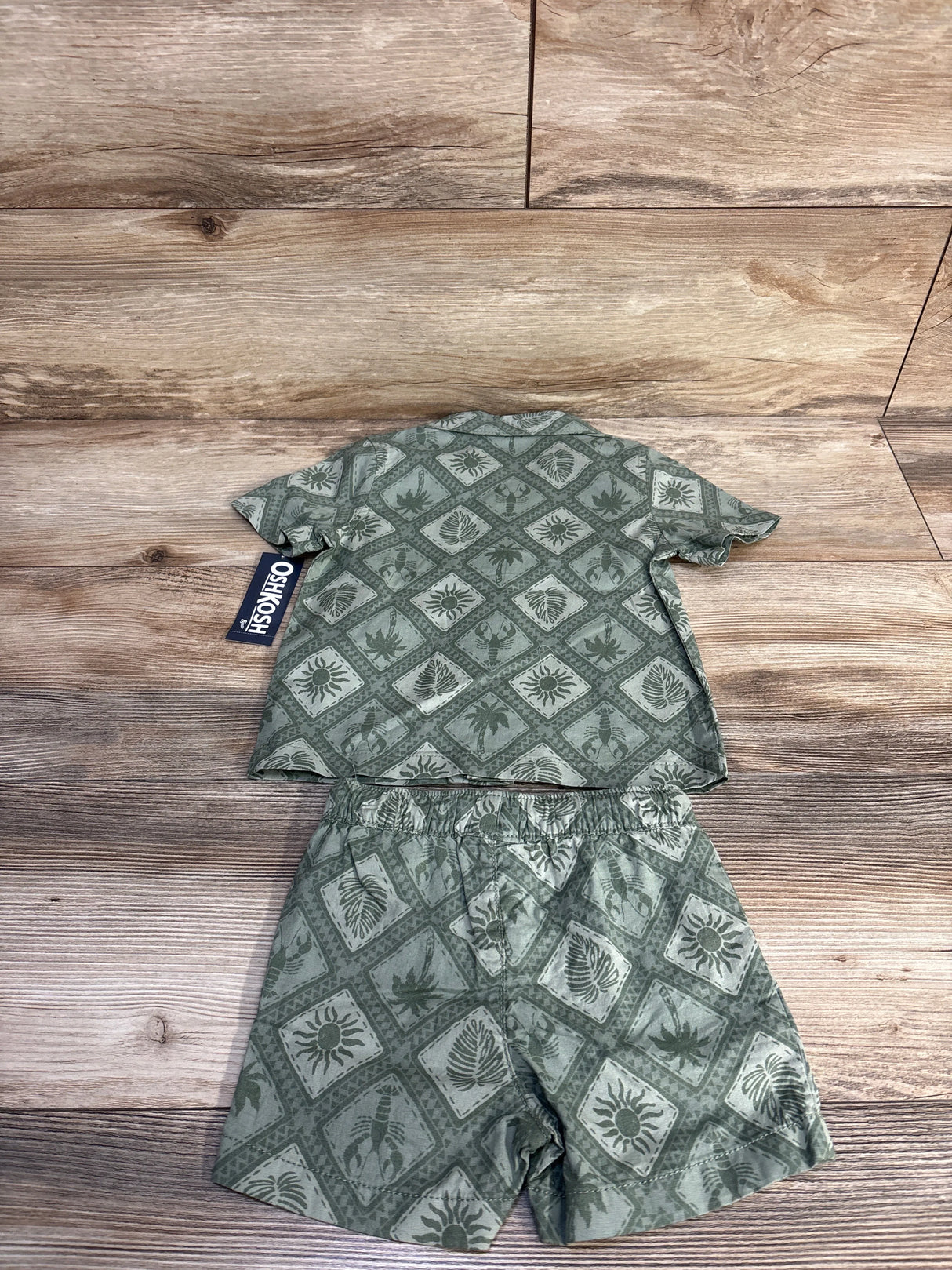 NEW OshKosh 2pc Button Up Shirt & Short Set Green sz 12m