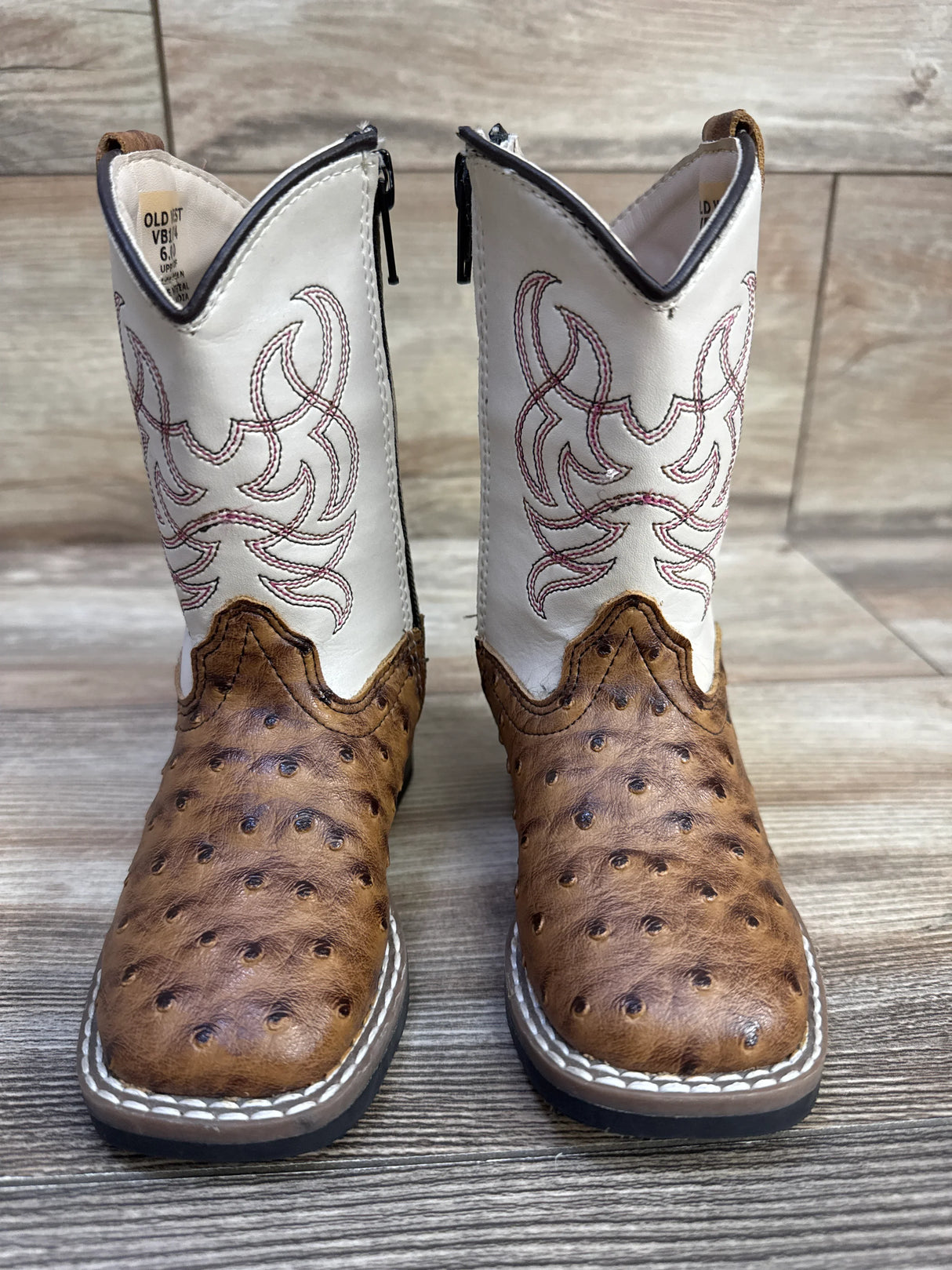 Old West Ostrich Print Broad Square Toe Western Boots Broad Square Toe