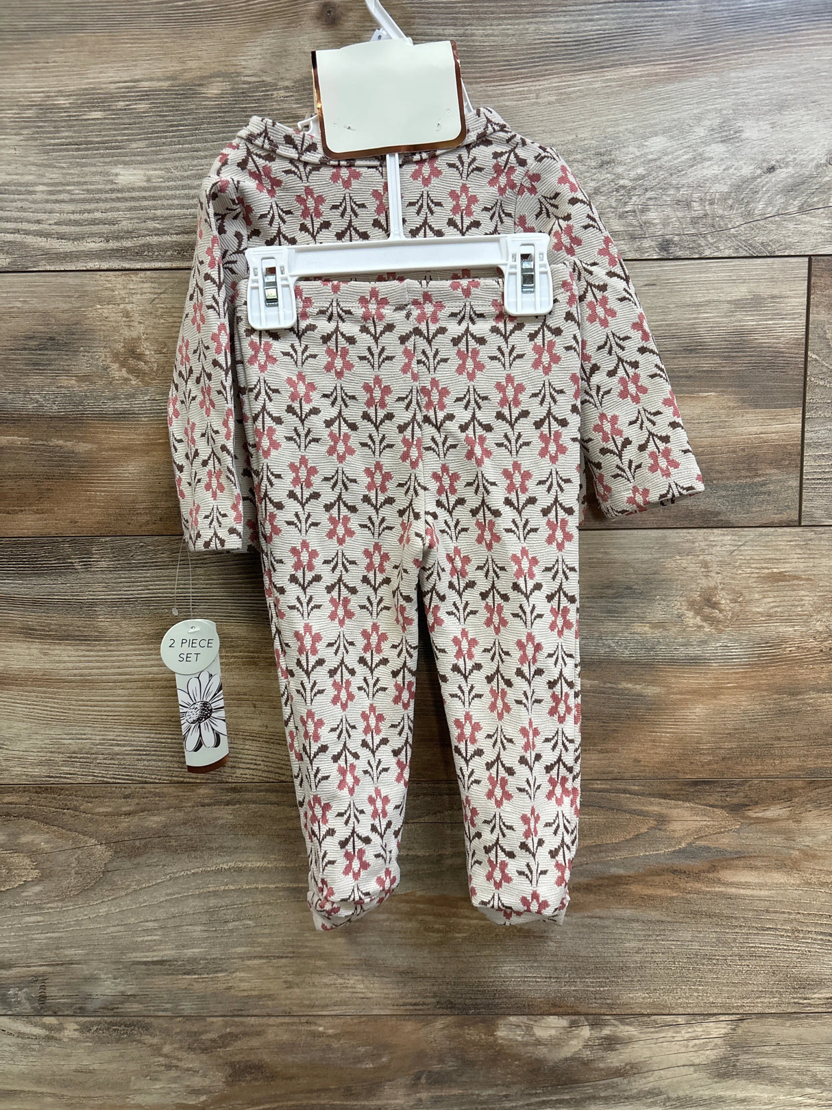 NEW Daisy Fuentes 3pc Floral Top, Footed Pants, & Headband Set Beige sz 6/9m