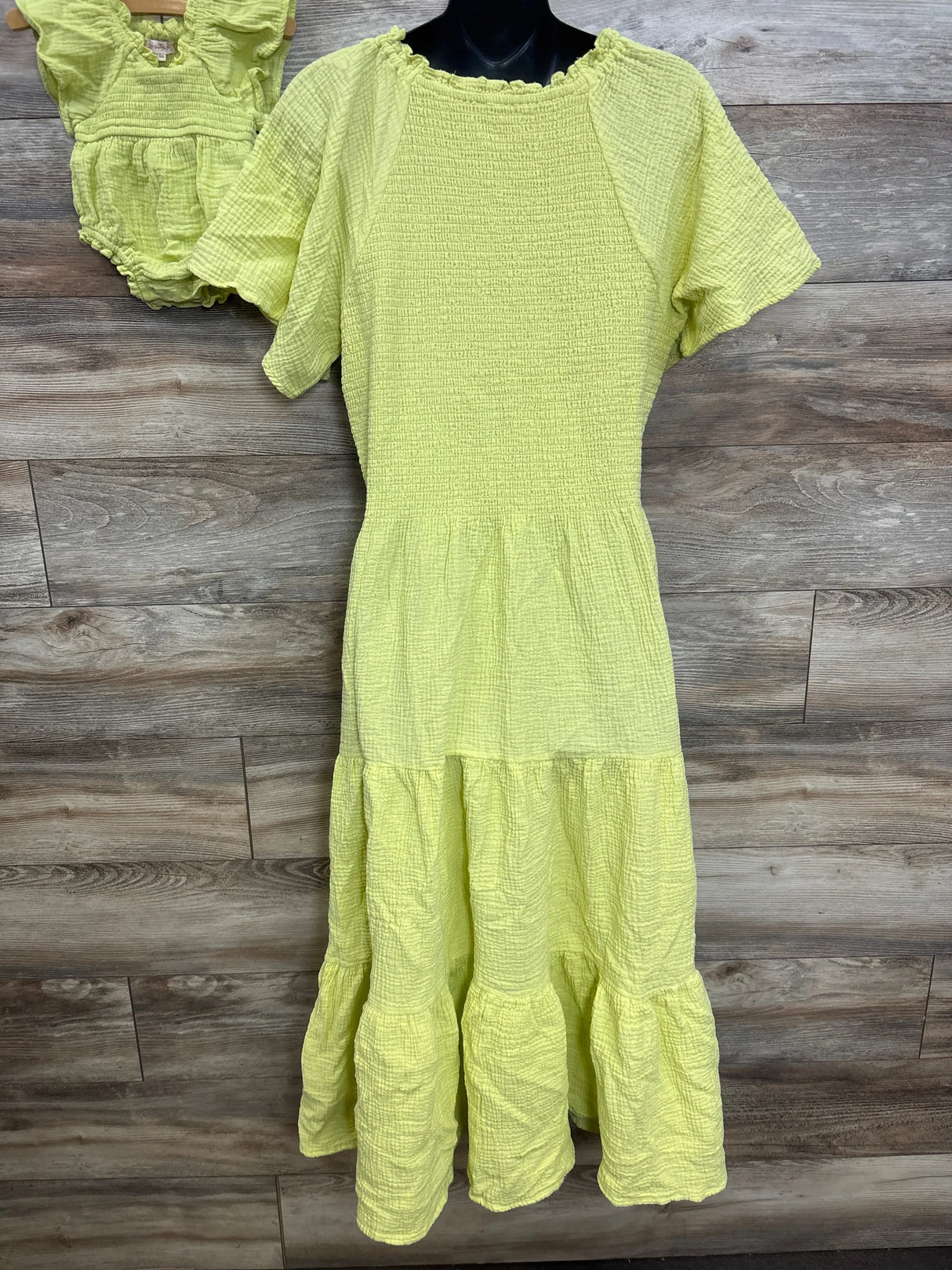 Ivy City Mother & Daughter Set Smocked Dress & Romper Lime sz 1X/3-6m