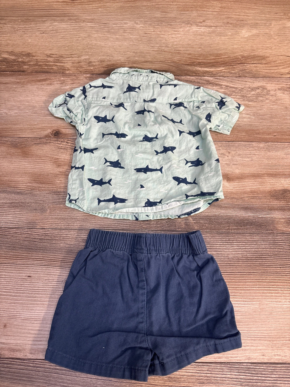 Al & Ray 2pc Shark Print Button-Up Shirt & Shorts Set Green sz 12m