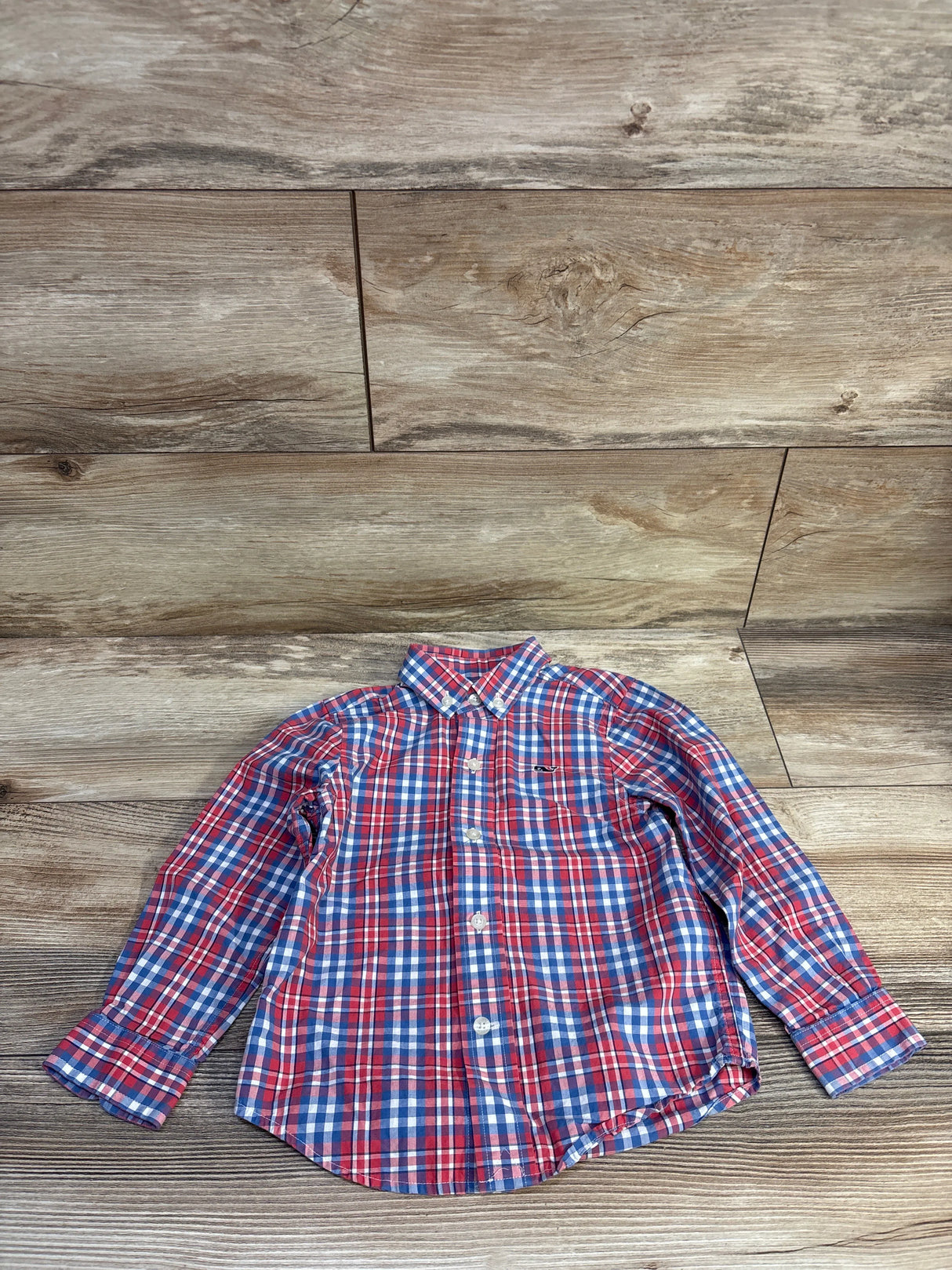 Vineyard Vines Plaid Button-Down Whale Shirt Red sz 2T