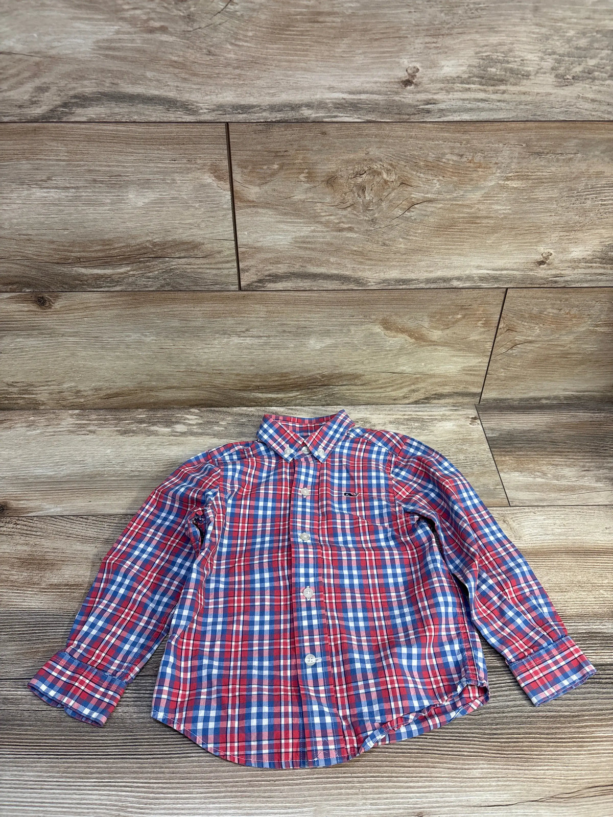 Vineyard Vines Plaid Button-Down Whale Shirt Red sz 2T