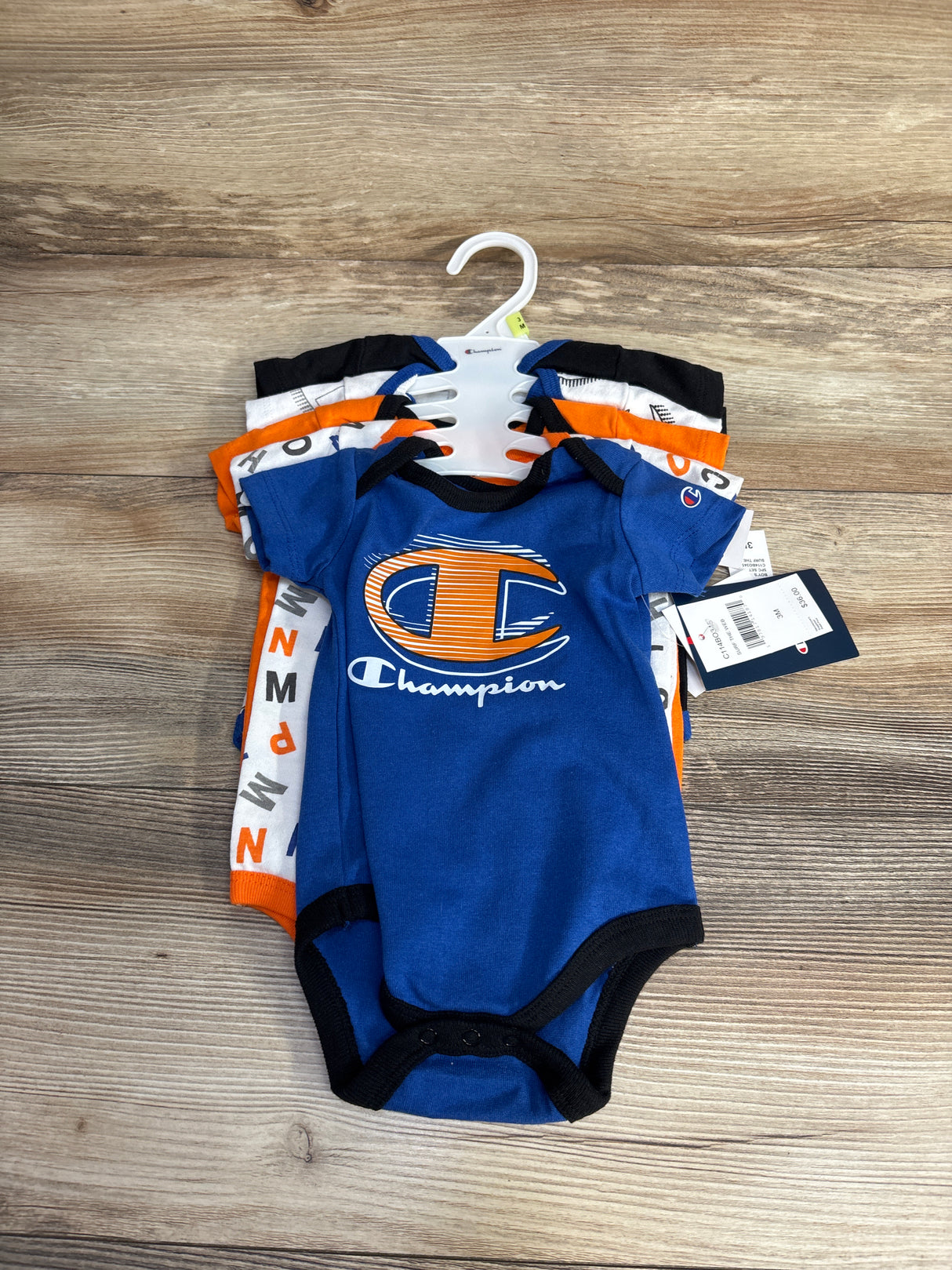 NEW Champion 5pk Logo Bodysuits Blue sz 3m