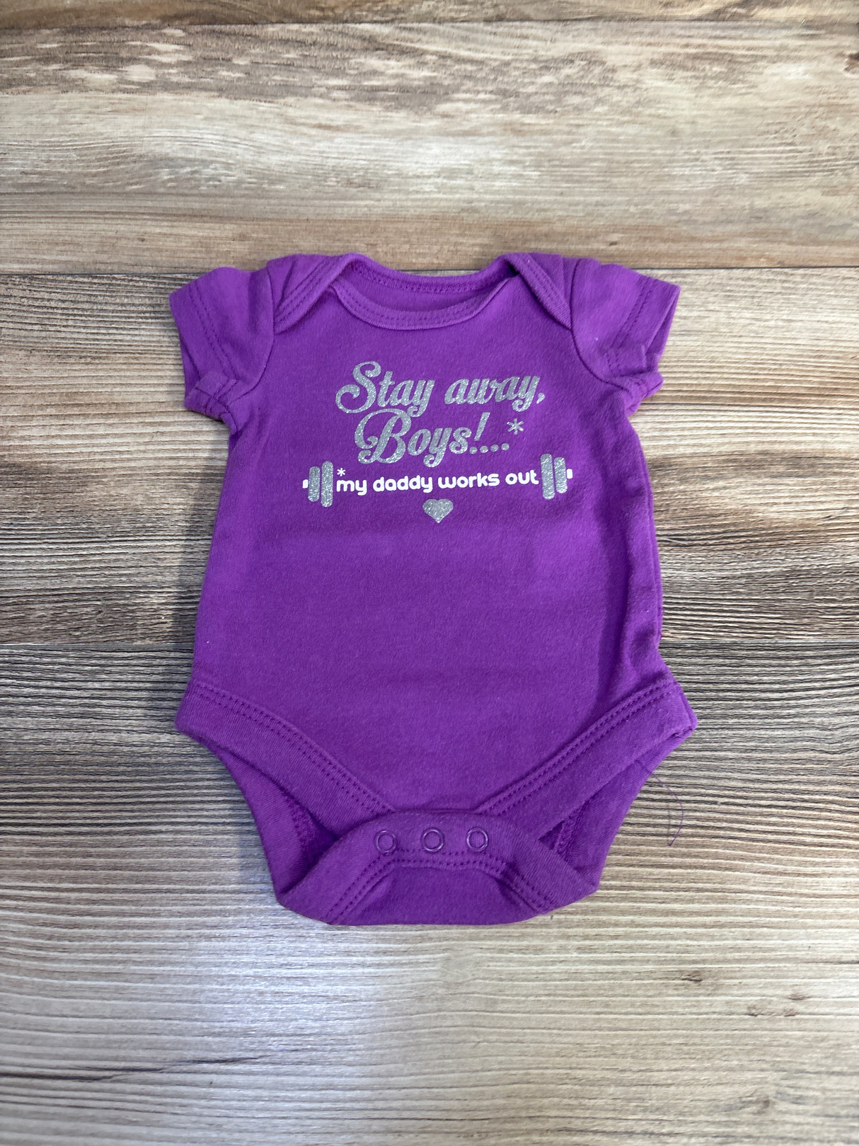 Stay Away Boys!... My Daddy Works Out Bodysuit Purple sz Newborn