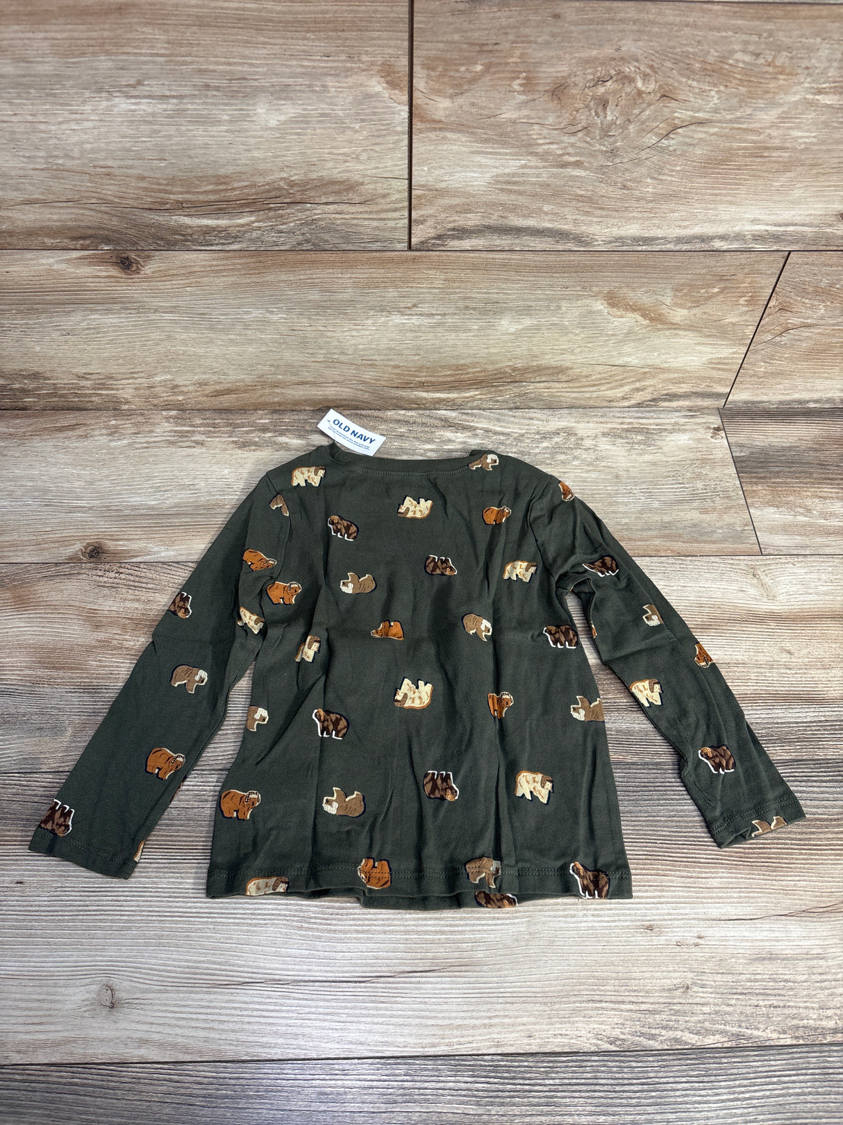 NEW Old Navy Bear Print Long Sleeve Shirt Green sz 4T