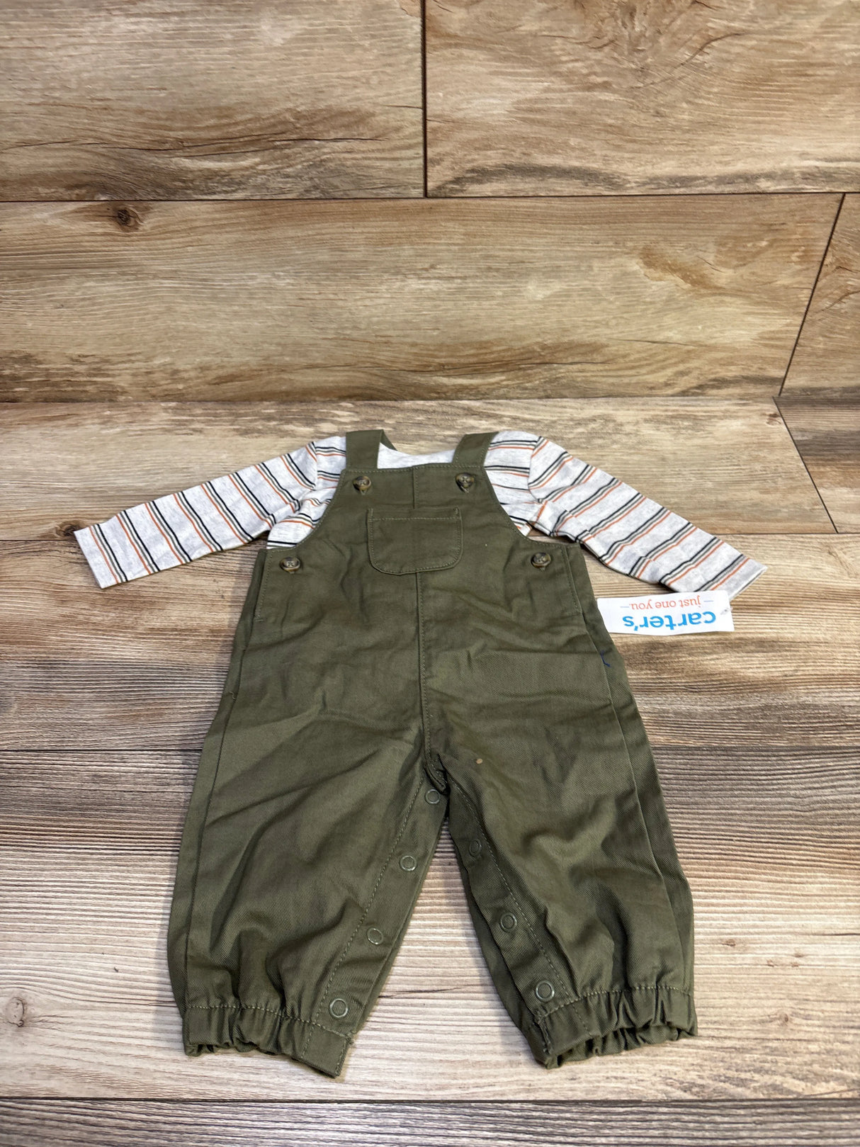 NEW Just One You 2pc Striped Shirt & Overalls Set Grey sz 3m