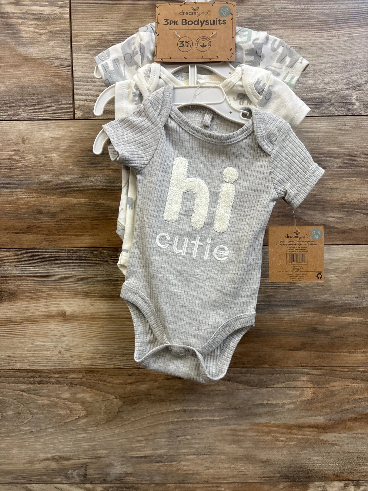 NEW DreamGro 3pk Bodysuit Set White sz 0-3m