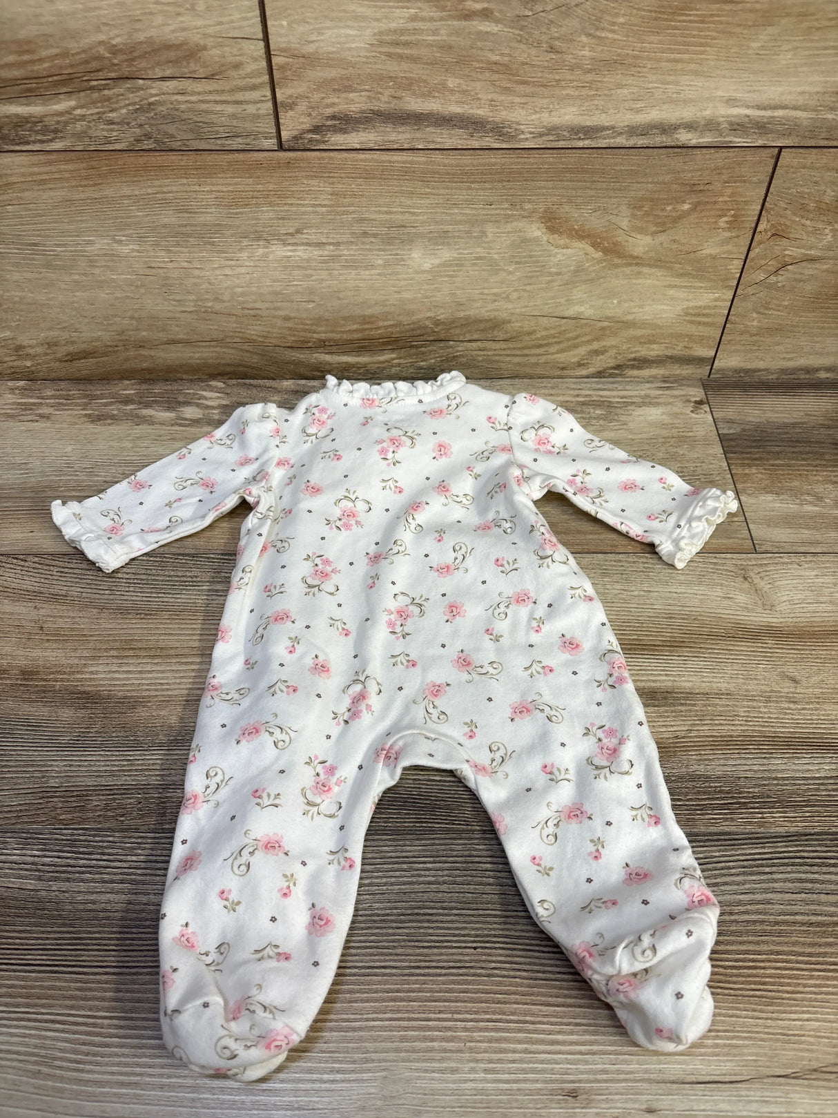 Little Me Floral Side Snap Ruffle Footed Coverall White sz 3m