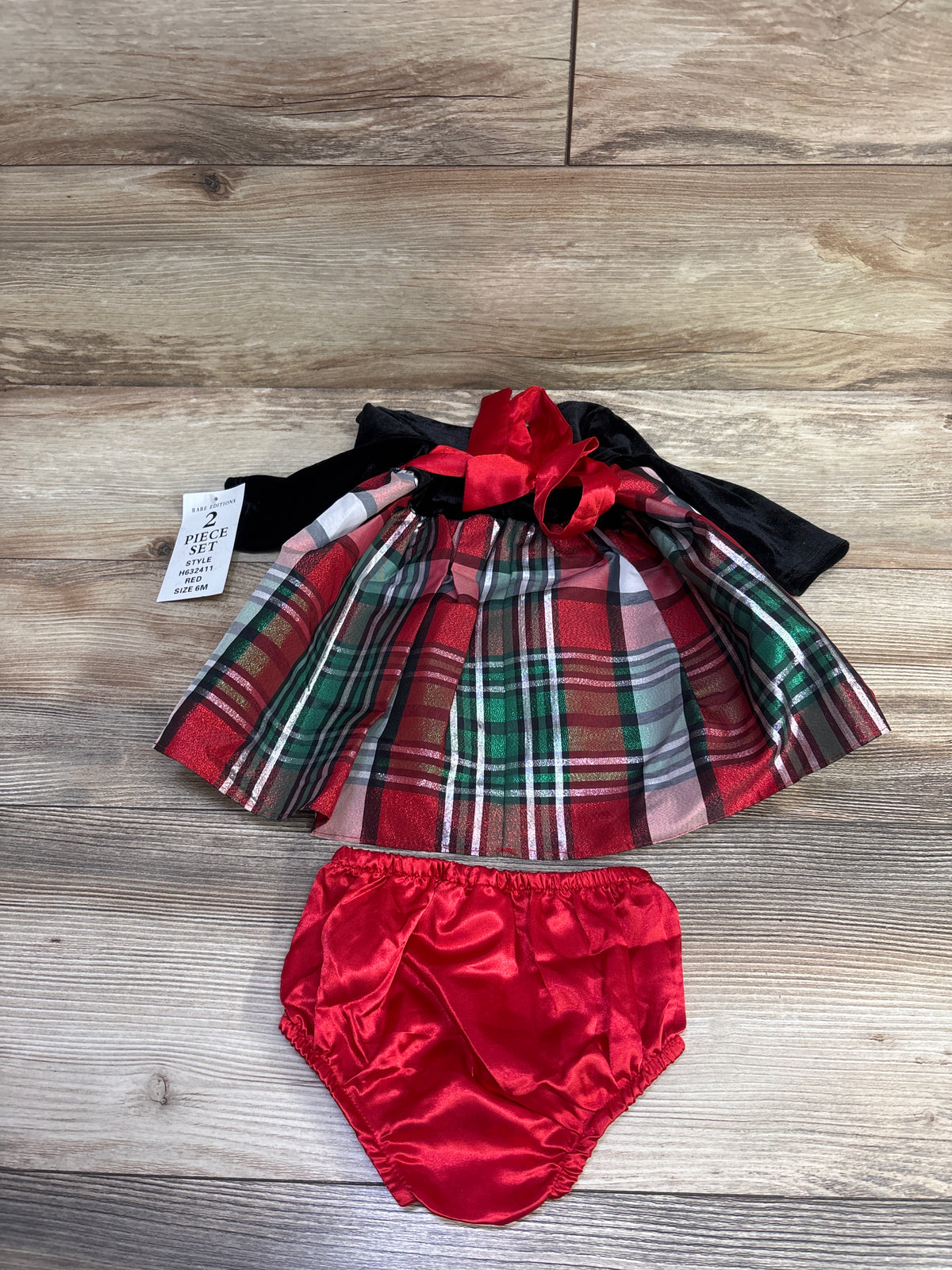 NEW Rare Editions 2pc Velvet Plaid Dress & Bloomers Set Black sz 6m