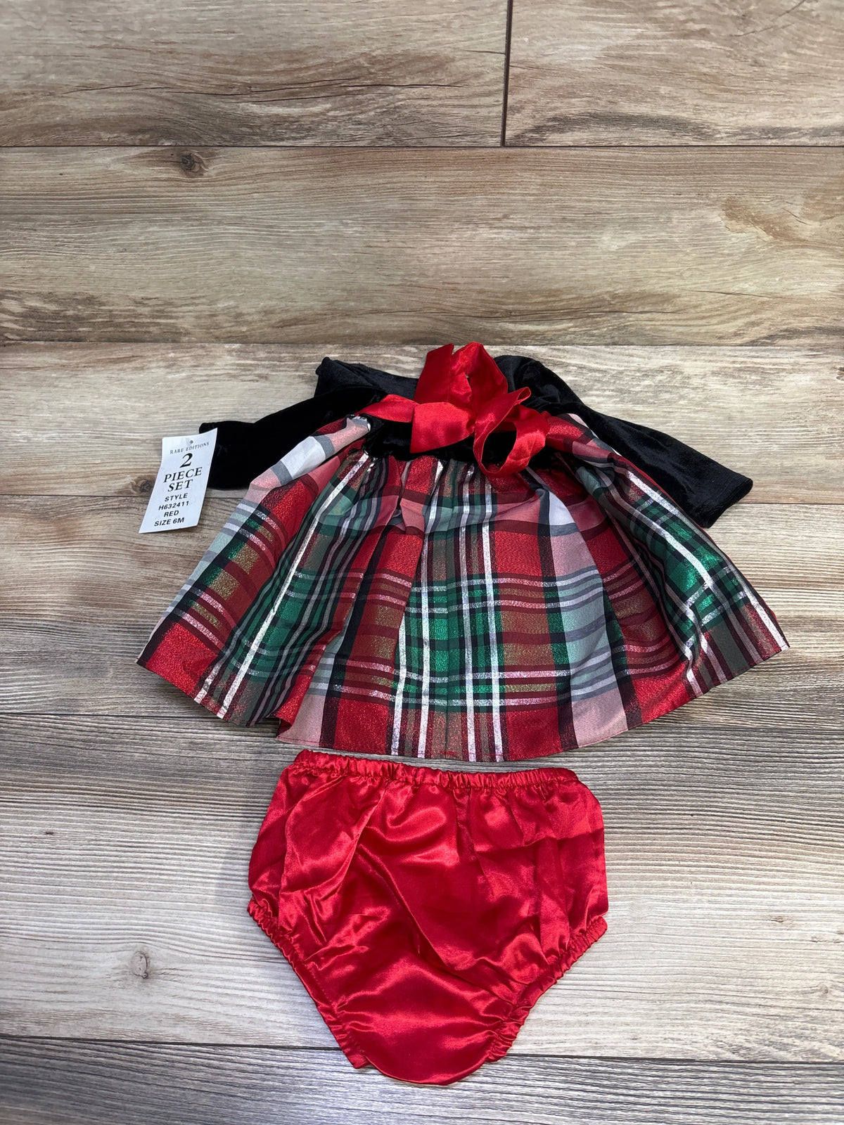 NEW Rare Editions 2pc Velvet Plaid Dress & Bloomers Set Black sz 6m