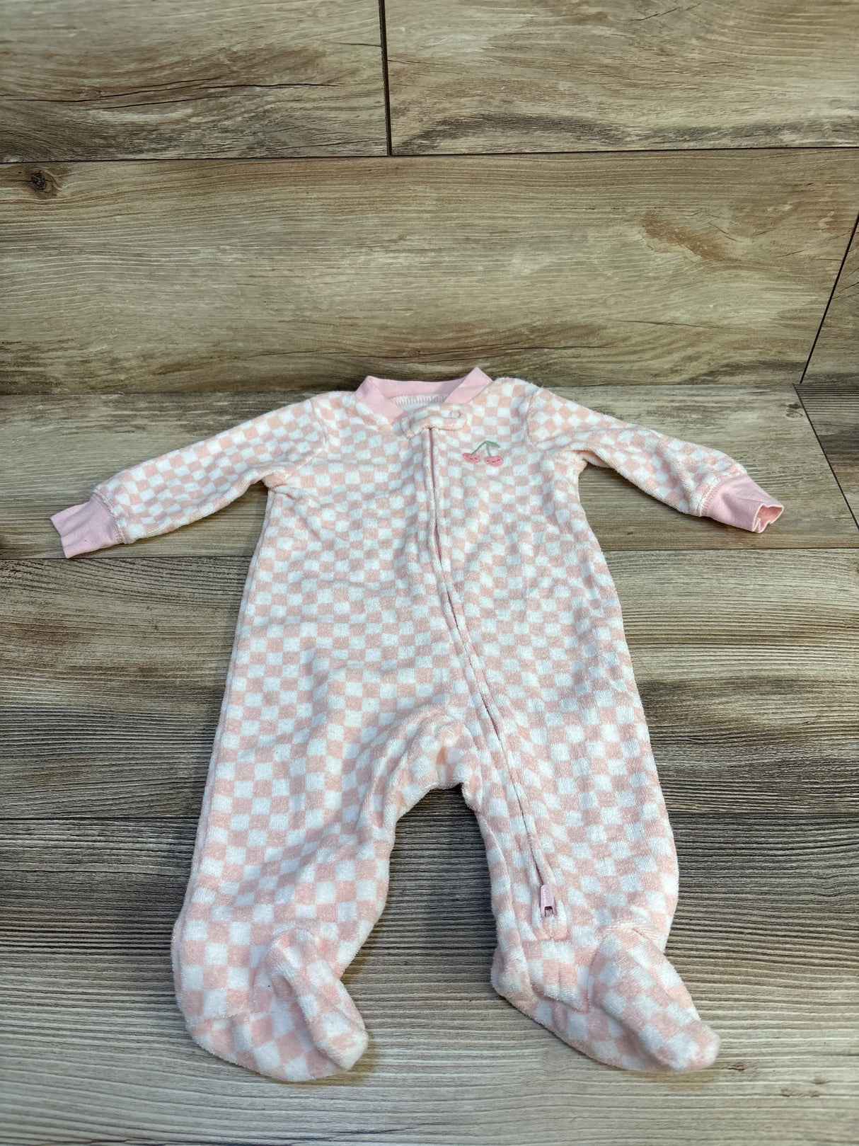 Carter's Terry Cloth Checkered Print Sleeper Pink sz 3m