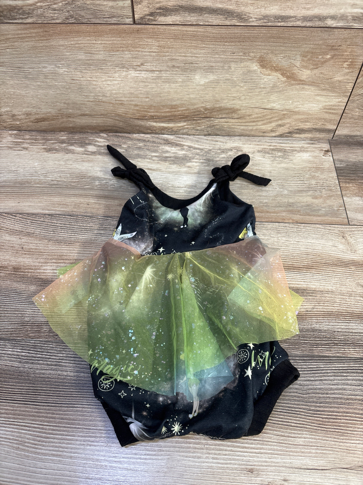 Ken & Co Tinkerbell Tulle Overlay Romper Black sz 9-12m