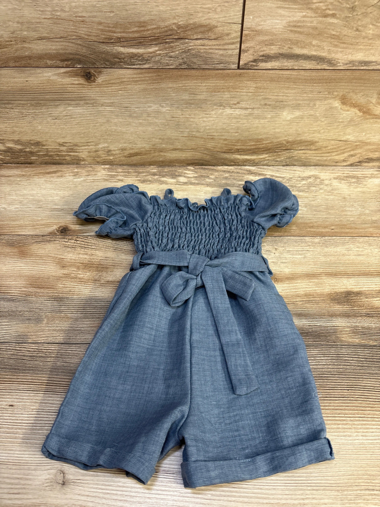 Shein 2pc Belted Cold-Shoulder Smocked Romper Blue sz 12-18m