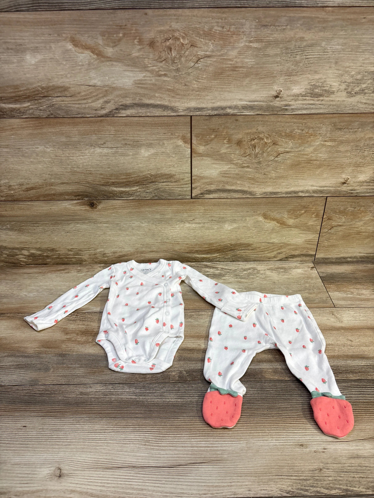 Just One You 2pc Strawberry Kimono Bodysuit & Footed Pants White sz 3m