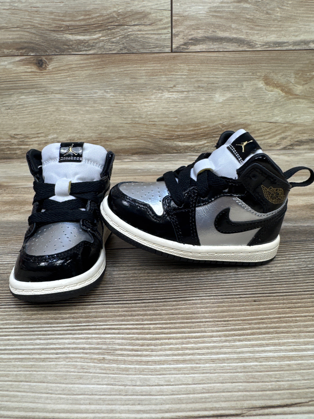 Air Jordan 1 Mid SE TD 'Black Metallic Silver' Sneakers sz 5c