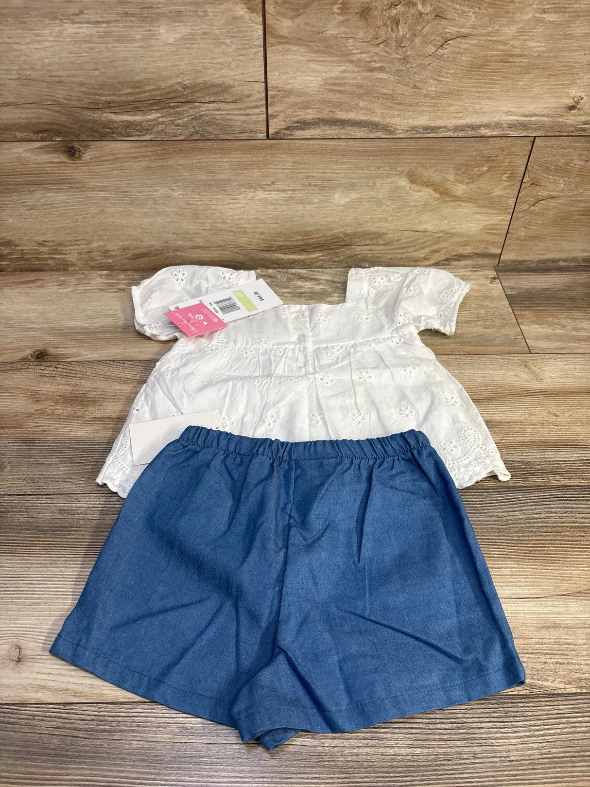 NEW Rare Editions 2pc Eyelet Top & Chambray Shorts Set White sz 4T