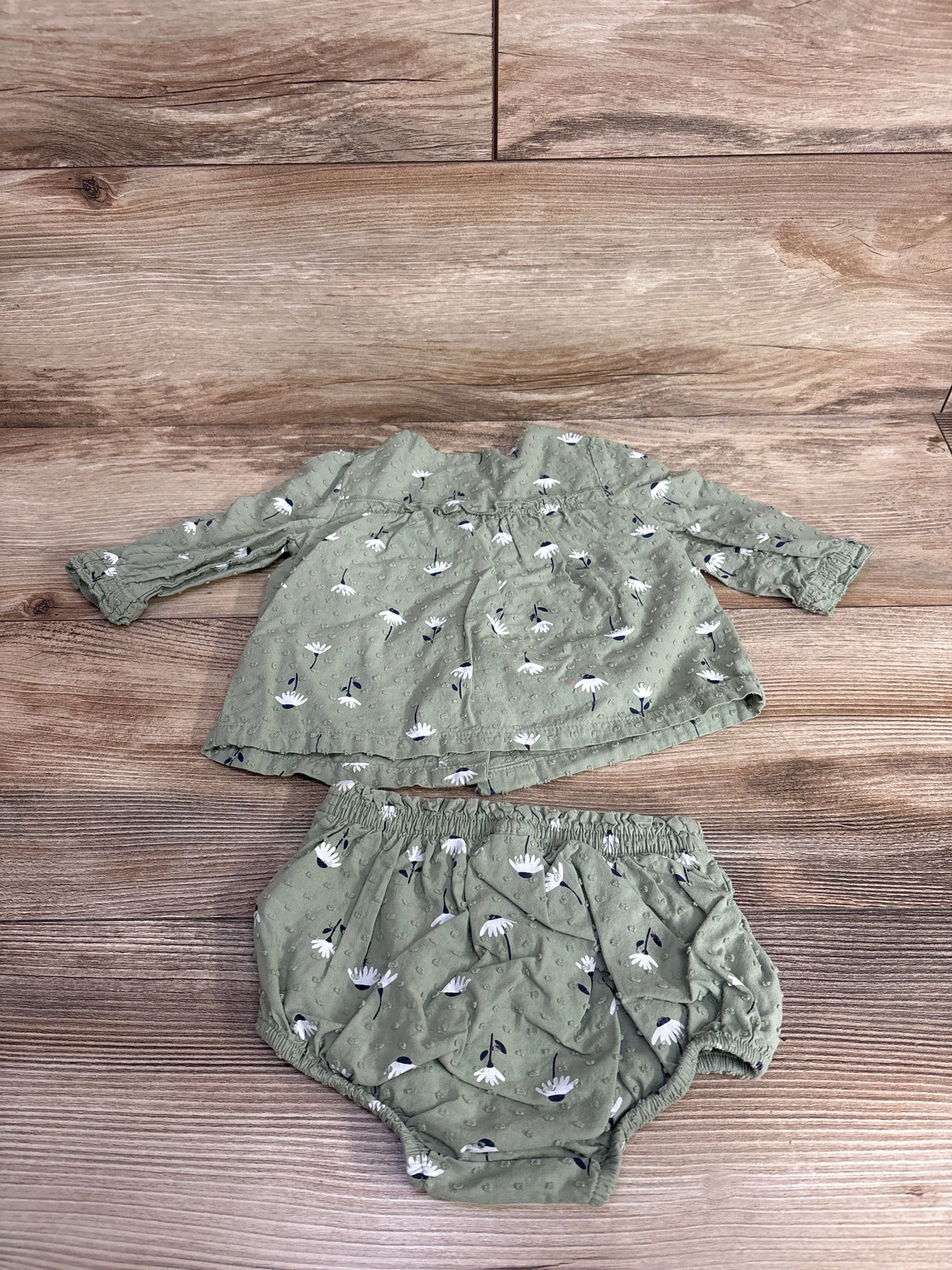 Cat & Jack 2pc Textured Floral Dress & Bloomers Set Sage sz 3-6m