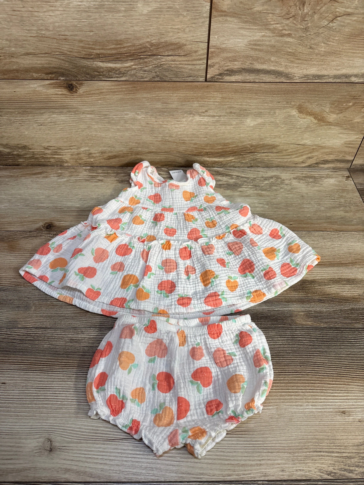 Koala Baby 2pc Peach Print Gauze Dress & Bloomers Set White sz 6m