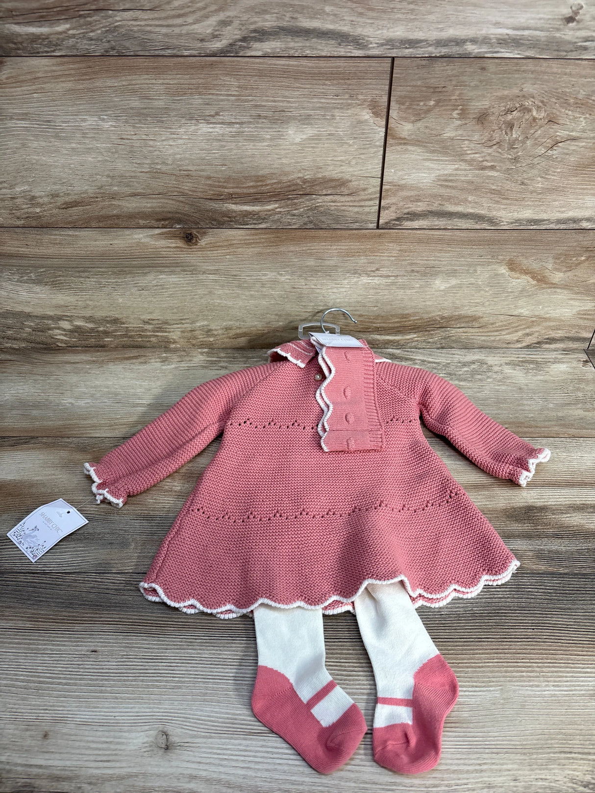 NEW Shabby Chic 3pc Chunky Knit Dress & Tights Set Pink sz 3-6m